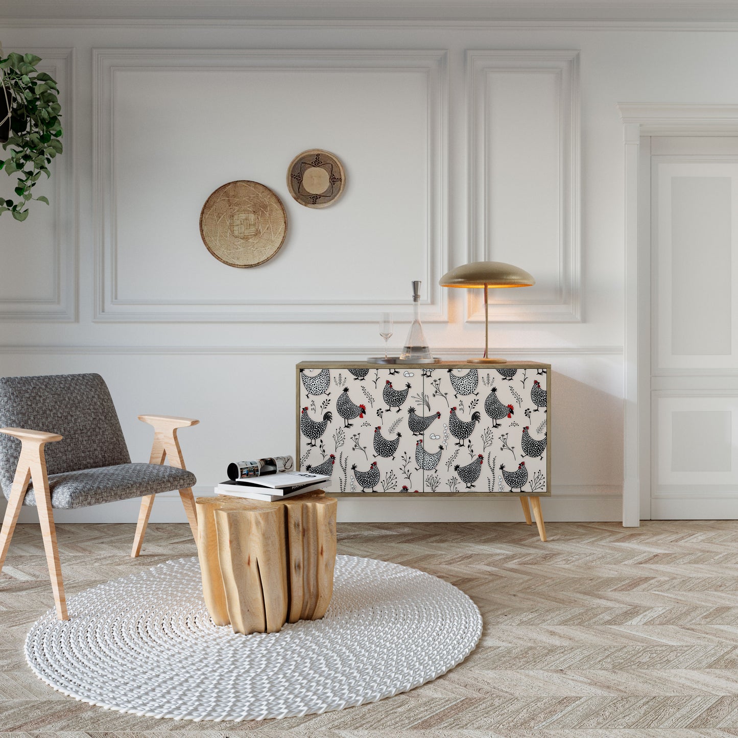 Credenza HAPPY HENS a 2 ante in effetto rovere