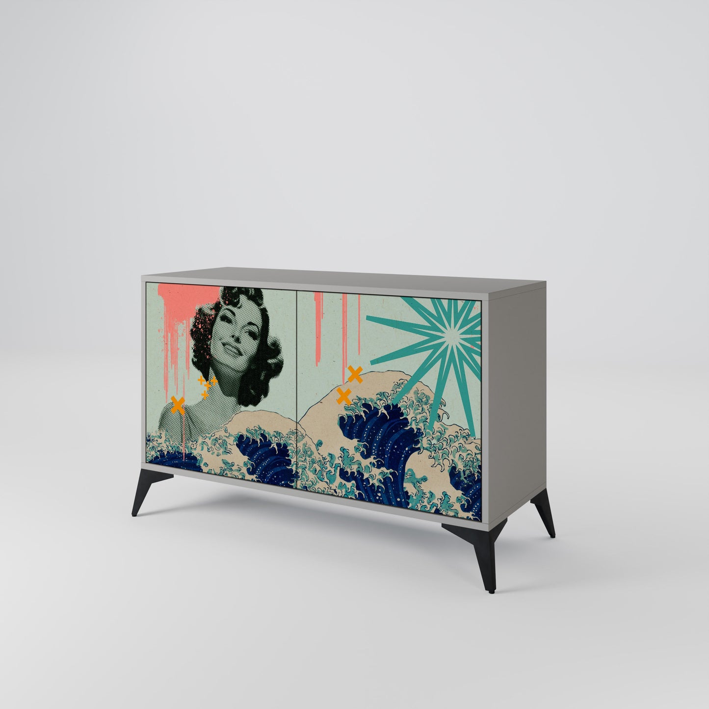 KANAGAWA BEAUTY 2-Door Sideboard in Grey Finish