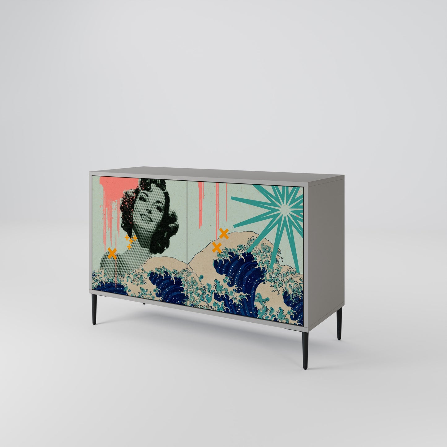 KANAGAWA BEAUTY 2-Door Sideboard in Grey Finish
