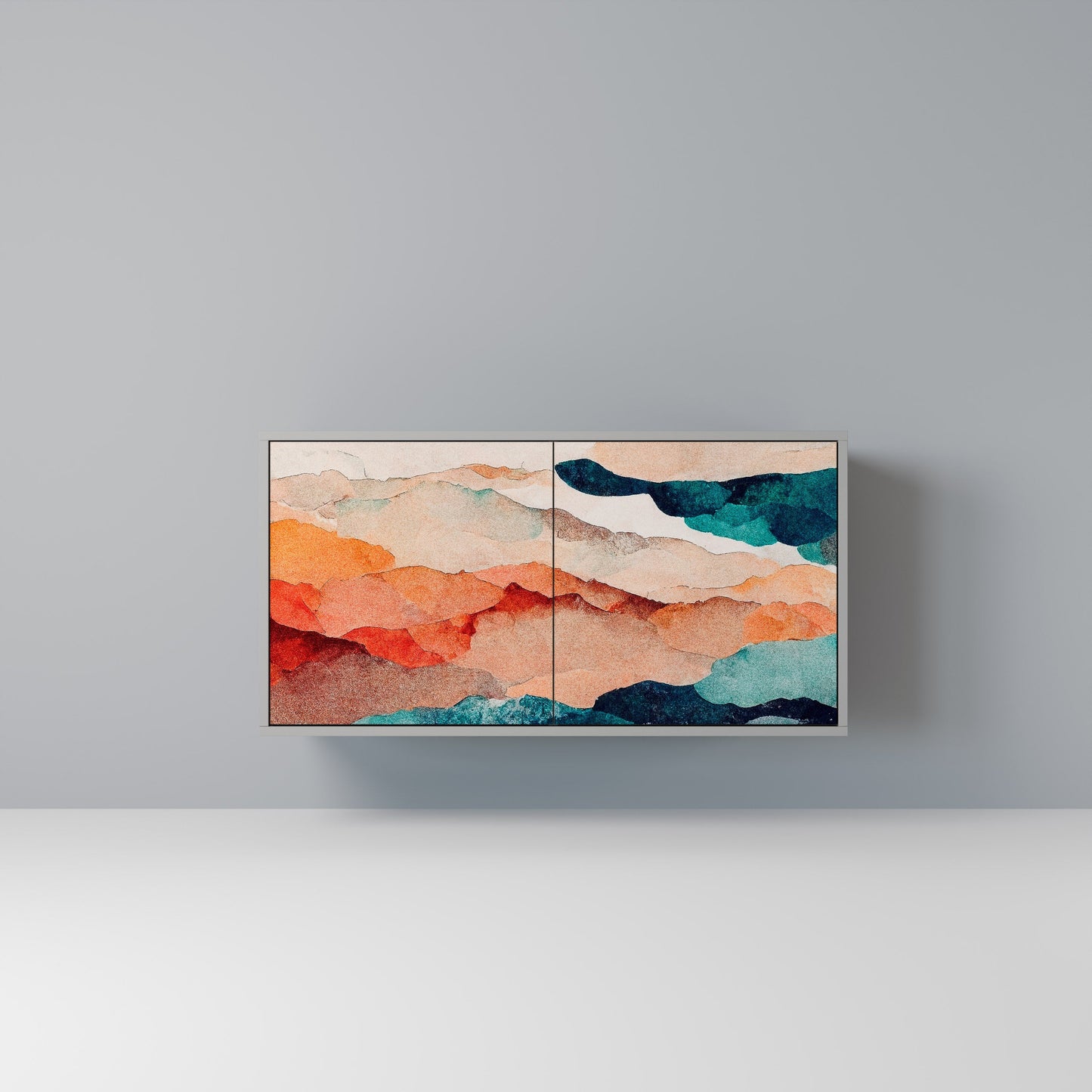 Credenza a 2 ante ABSTRACT LANDSCAPE in finitura grigia