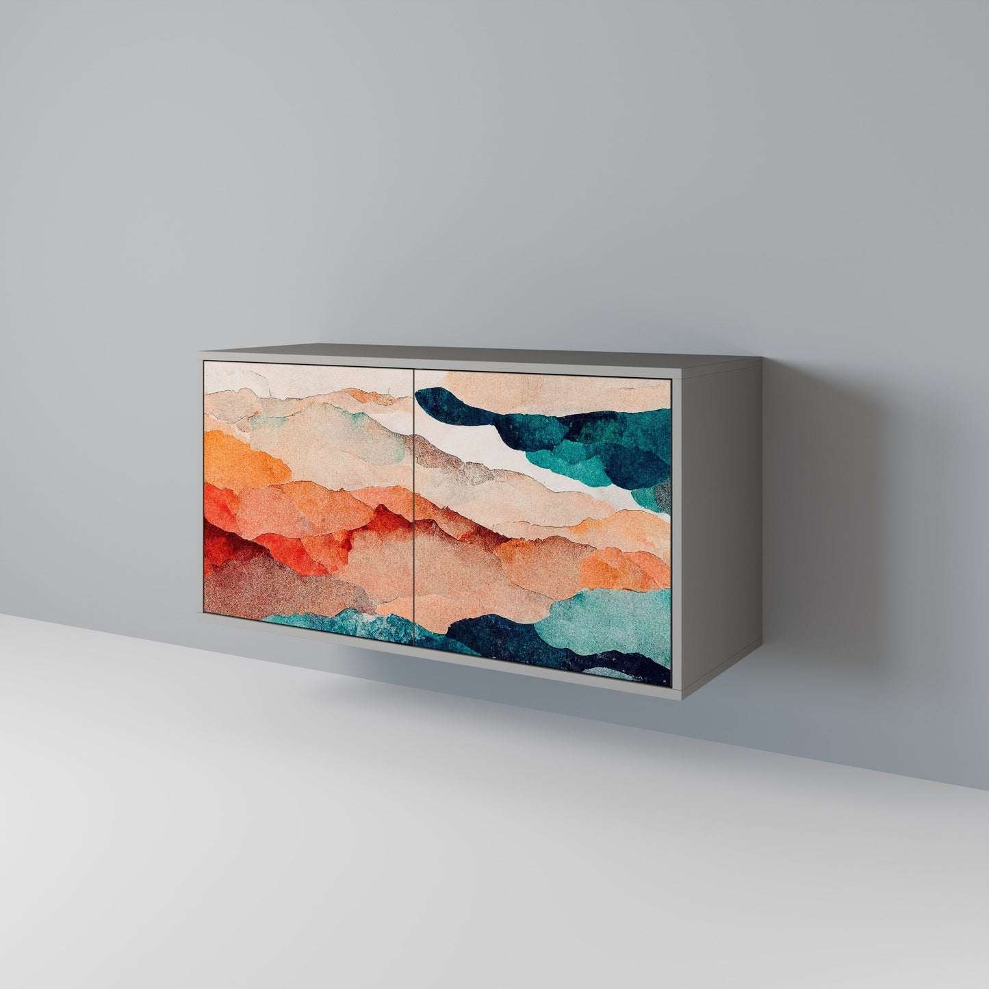Credenza a 2 ante ABSTRACT LANDSCAPE in finitura grigia