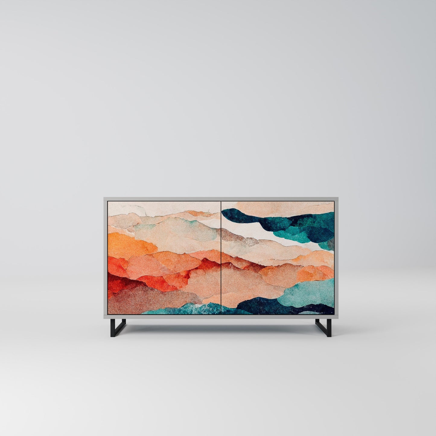 Credenza a 2 ante ABSTRACT LANDSCAPE in finitura grigia