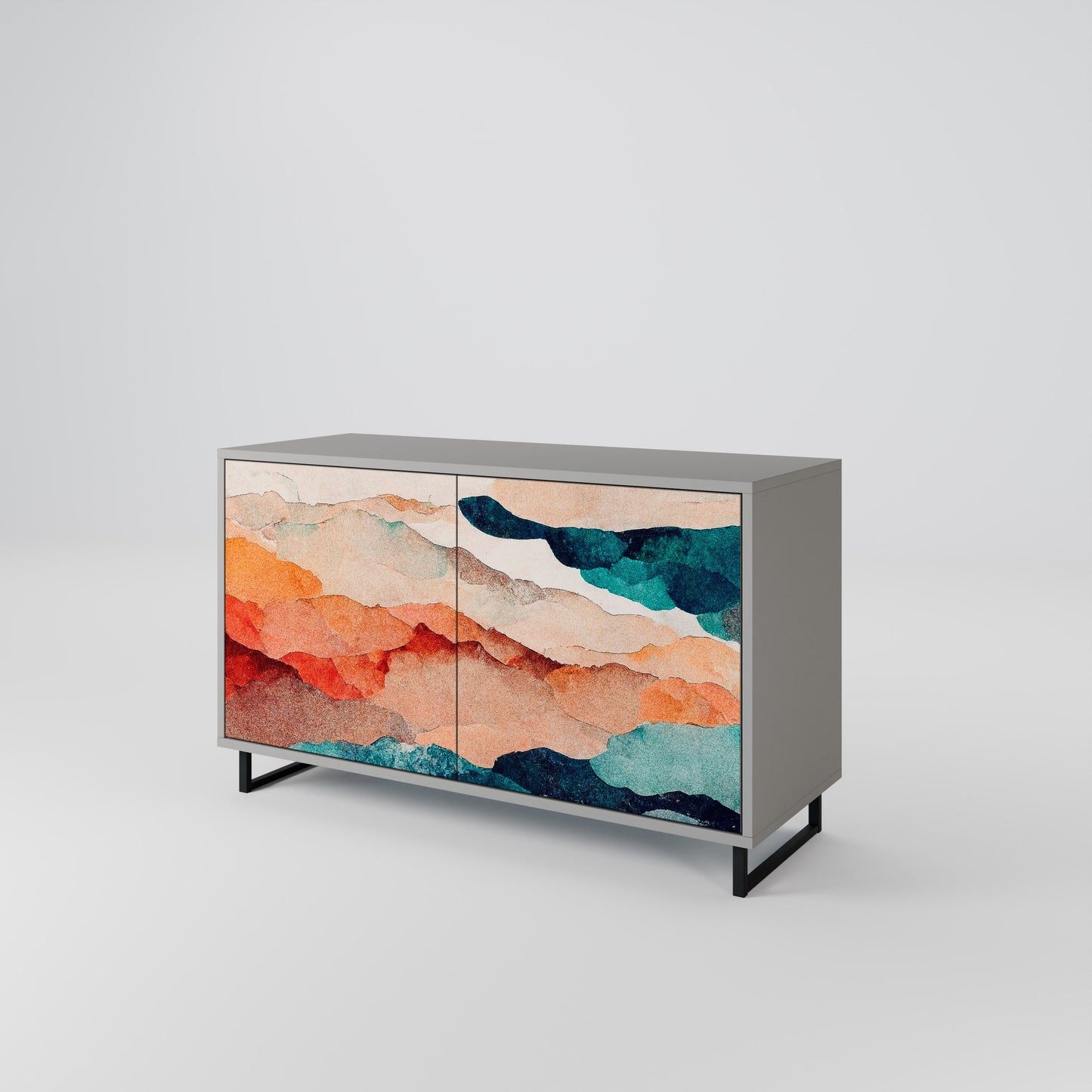 Credenza a 2 ante ABSTRACT LANDSCAPE in finitura grigia