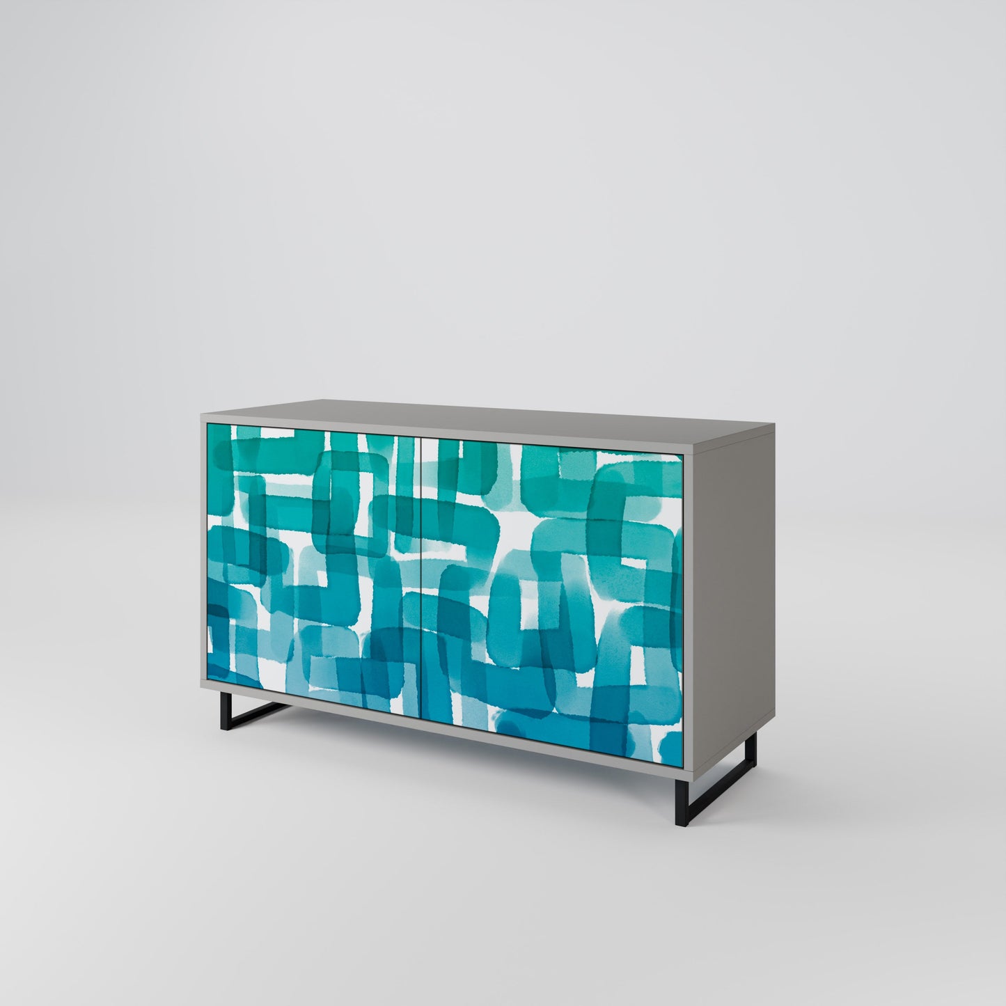 TURQUOISE RECTANGLES 2-Door Sideboard in Grey Finish