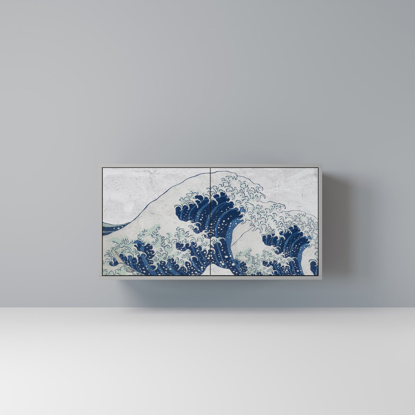 THE GREAT WAVE AT KANAGAWA 2-Door Sideboard in Grey Finish