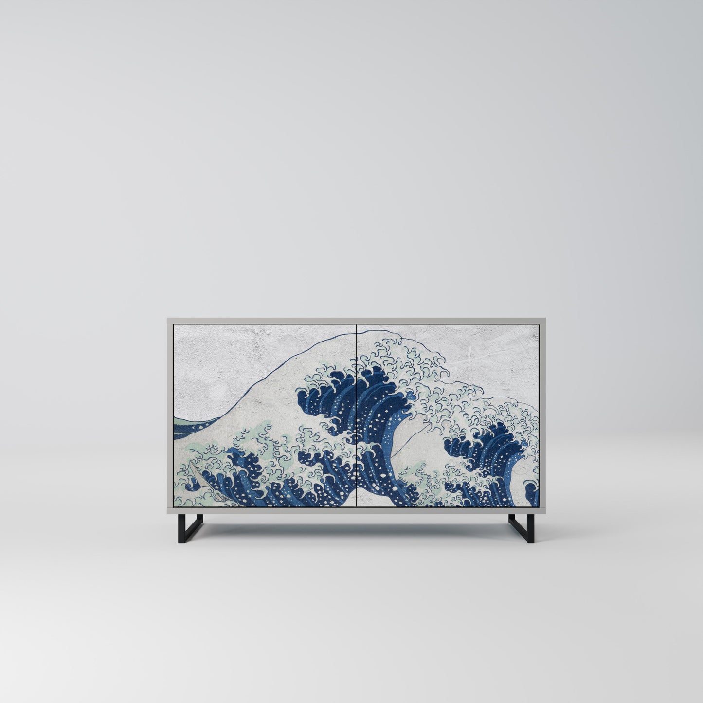 THE GREAT WAVE AT KANAGAWA 2-Door Sideboard in Grey Finish