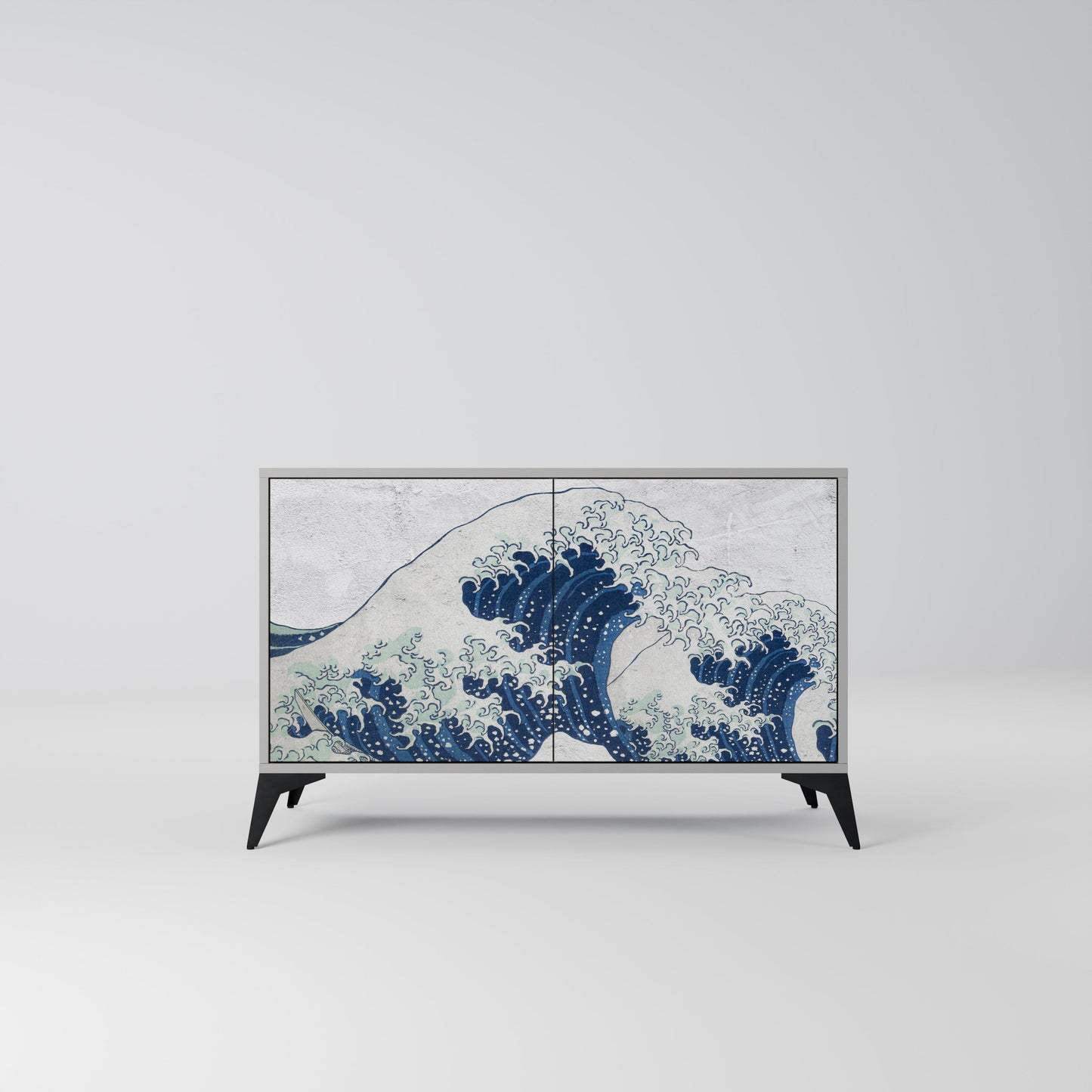 THE GREAT WAVE AT KANAGAWA 2-Door Sideboard in Grey Finish