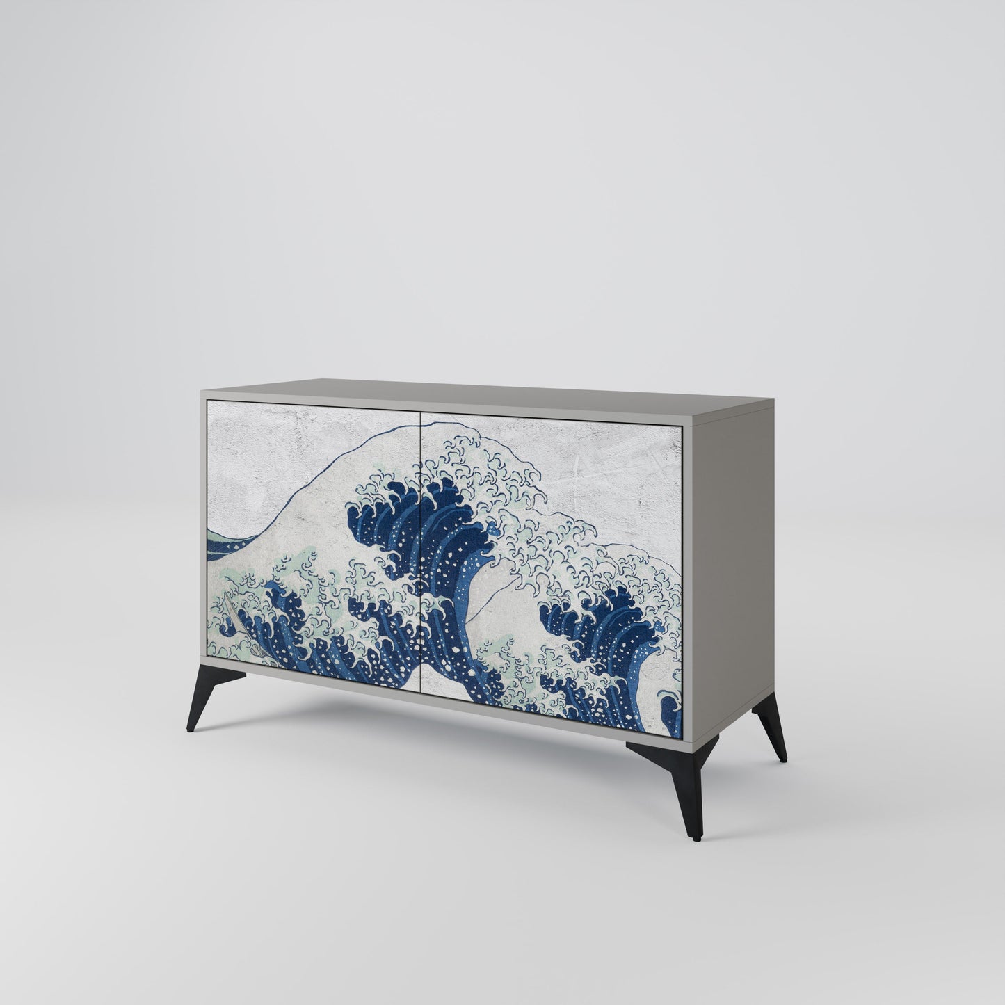 THE GREAT WAVE AT KANAGAWA 2-Door Sideboard in Grey Finish