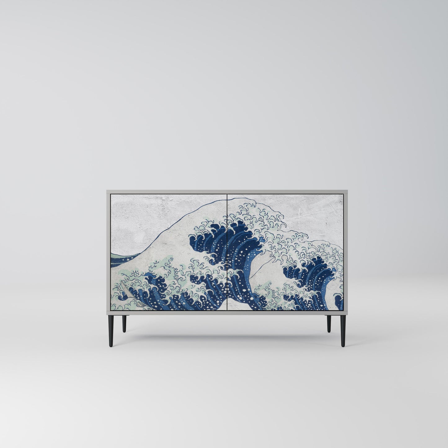 THE GREAT WAVE AT KANAGAWA 2-Door Sideboard in Grey Finish