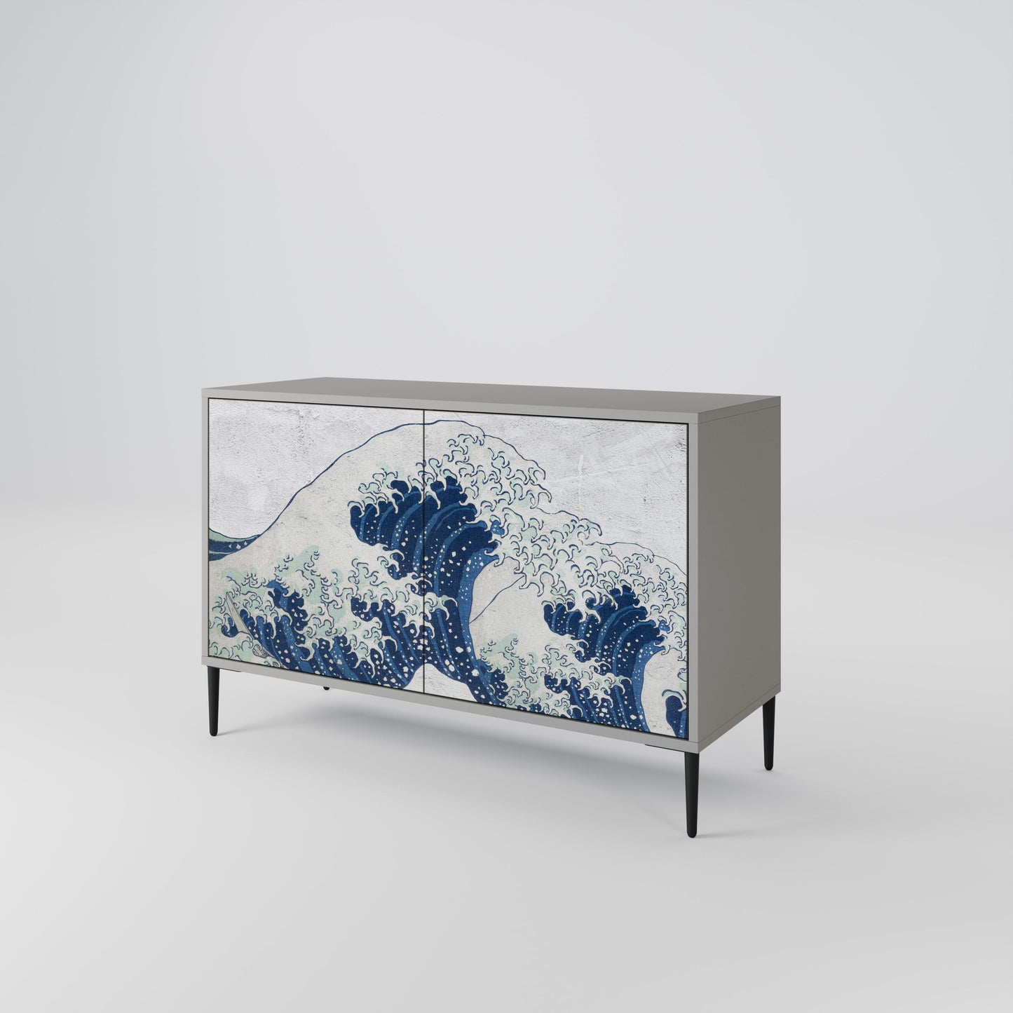 THE GREAT WAVE AT KANAGAWA 2-Door Sideboard in Grey Finish
