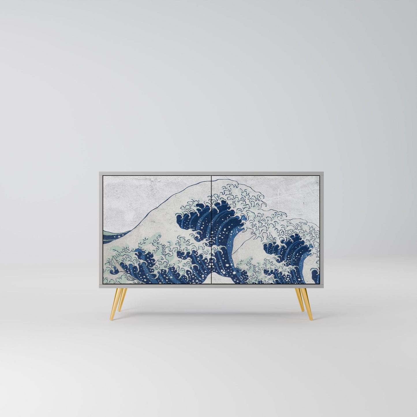 THE GREAT WAVE AT KANAGAWA 2-Door Sideboard in Grey Finish