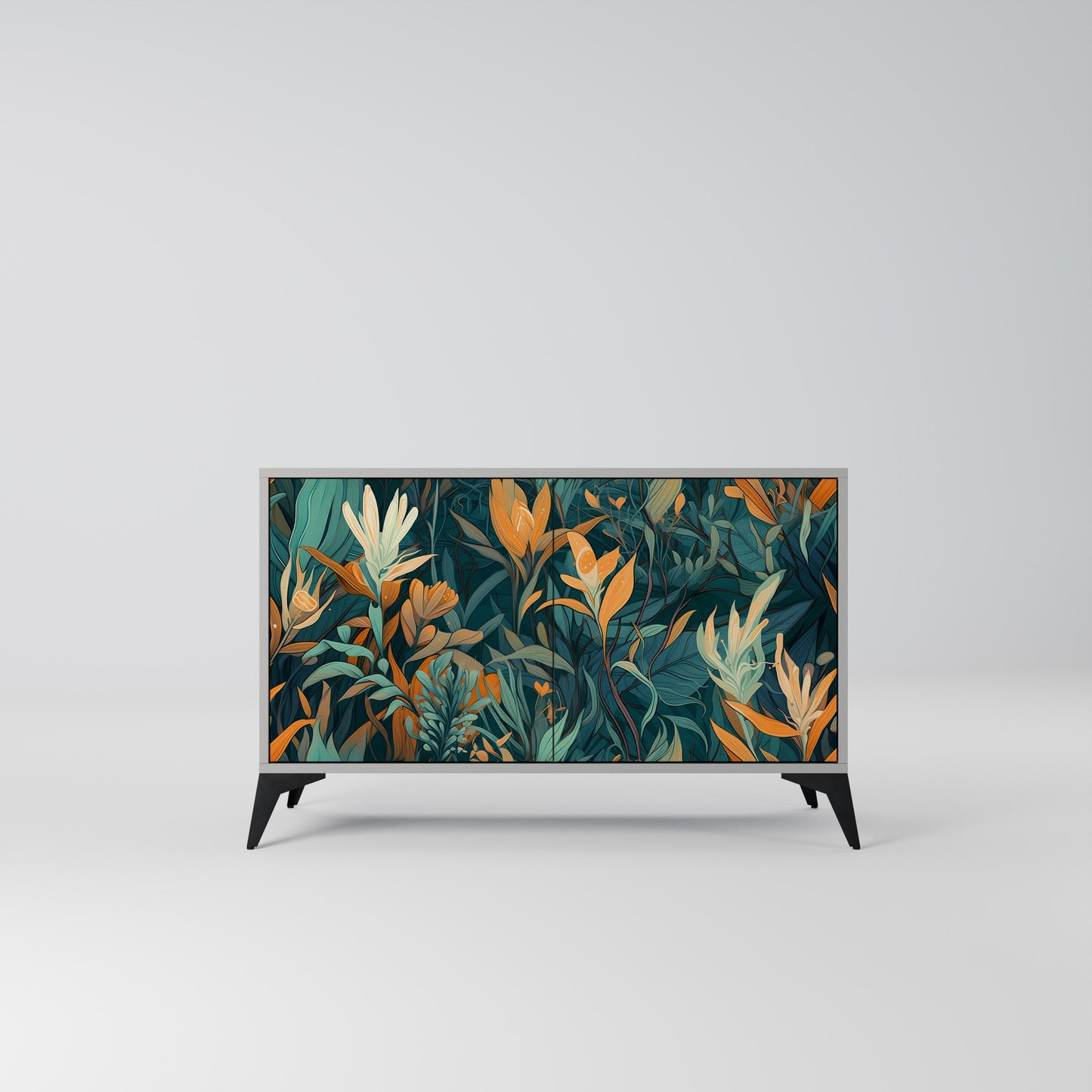 FLORAL SERENITY 2-Door Sideboard in Grey Finish