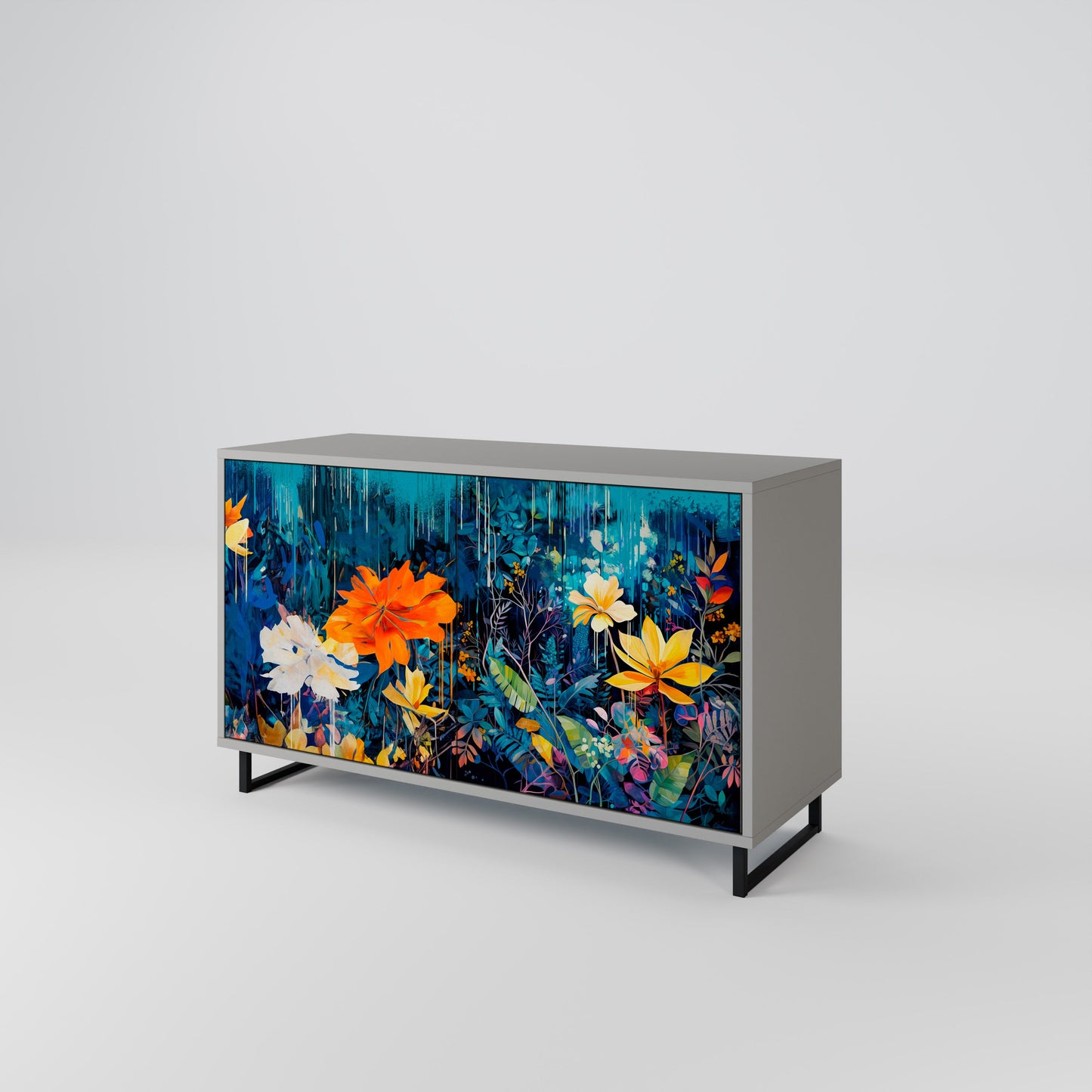 MIDNIGHT BLOSSOM 2-Door Sideboard in Grey Finish