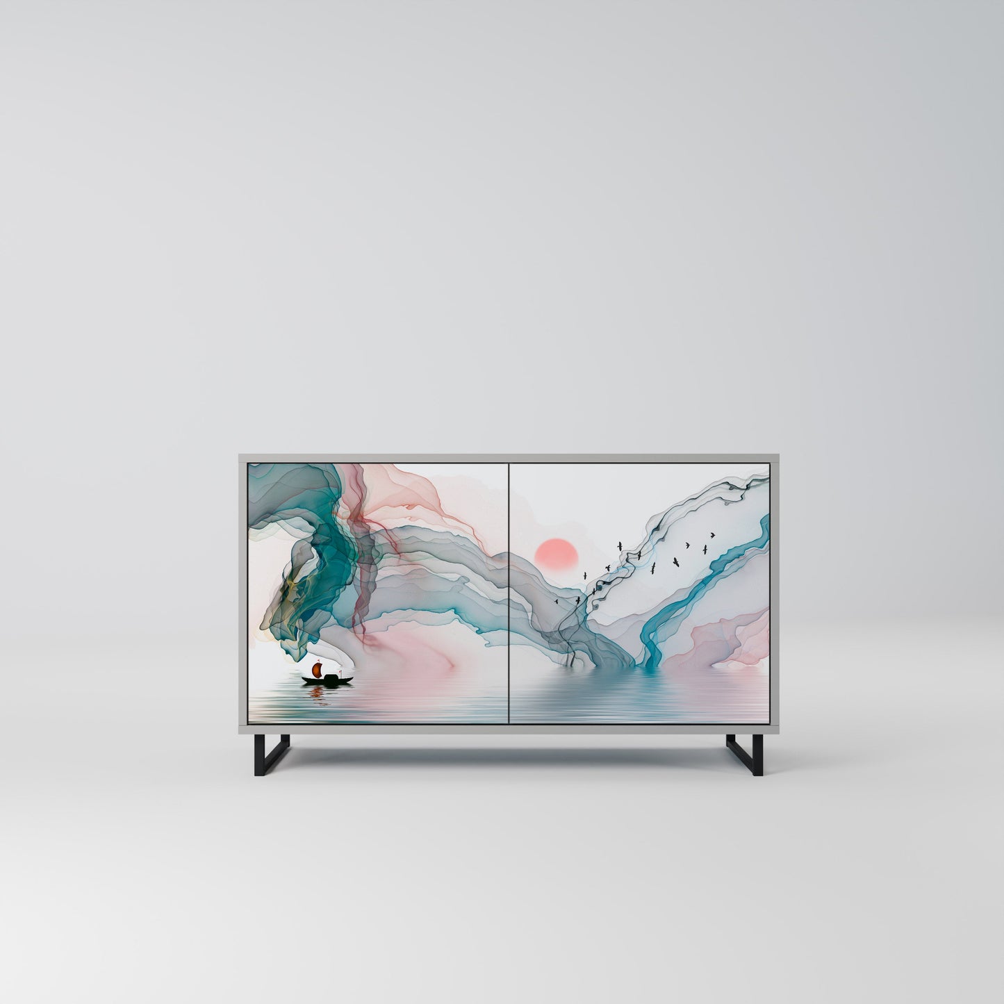 VELVET CROSSING 2-Door Sideboard in Grey Finish