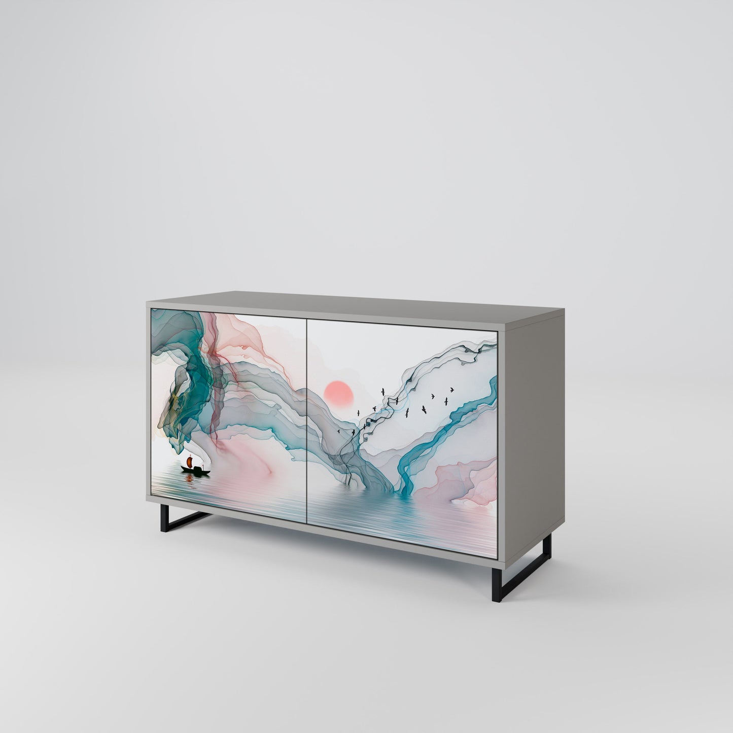 VELVET CROSSING 2-Door Sideboard in Grey Finish