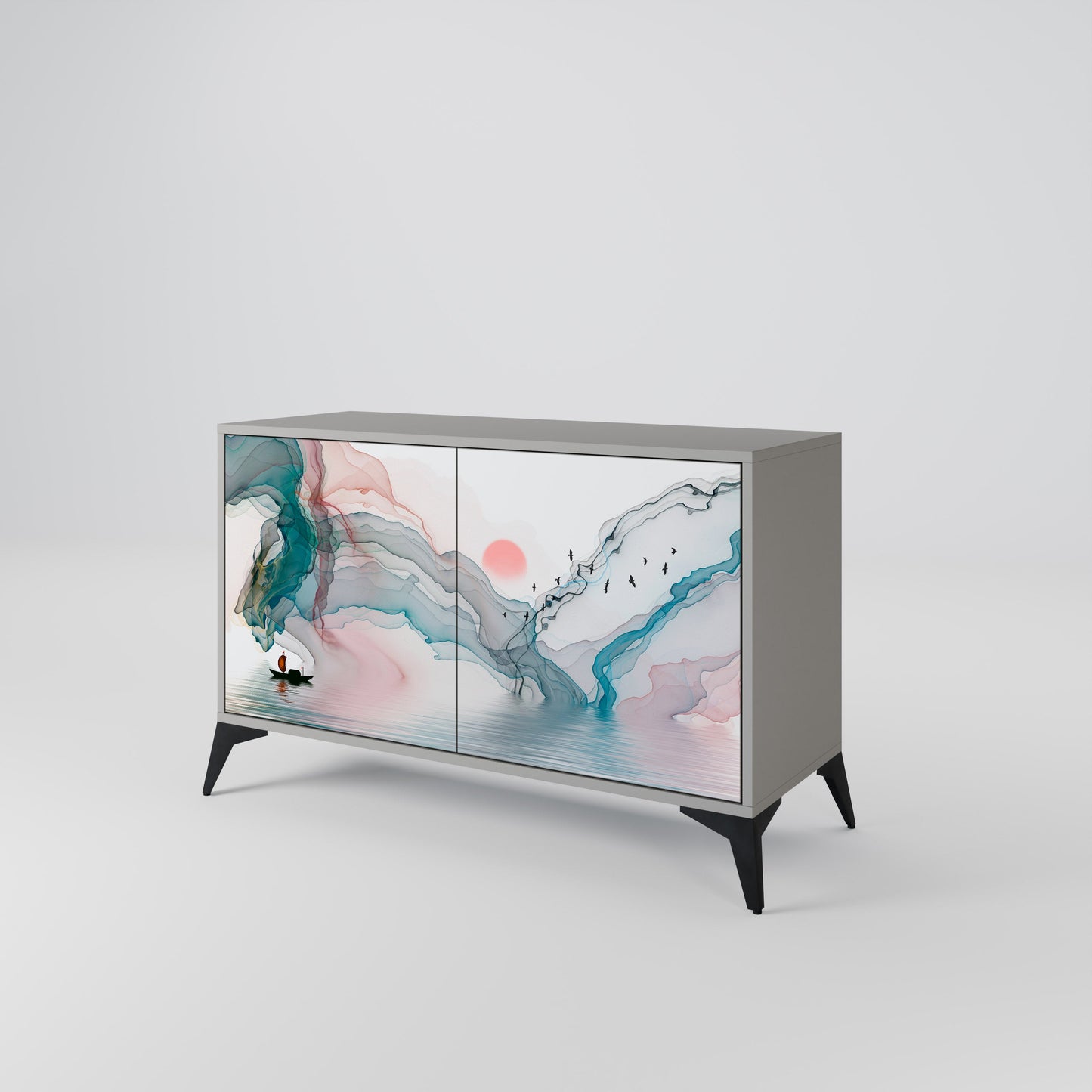 VELVET CROSSING 2-Door Sideboard in Grey Finish