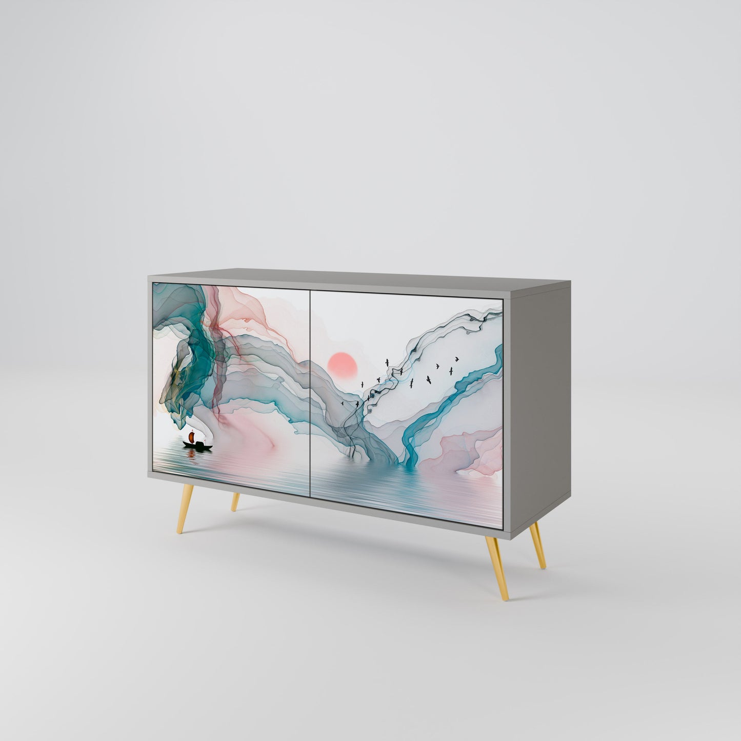 VELVET CROSSING 2-Door Sideboard in Grey Finish