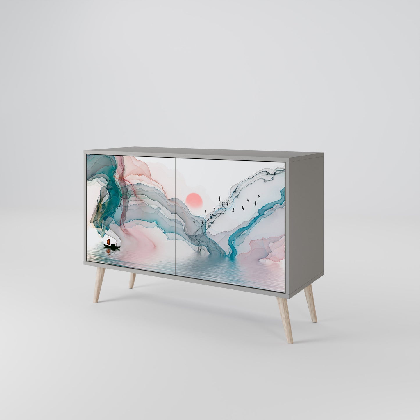 VELVET CROSSING 2-Door Sideboard in Grey Finish