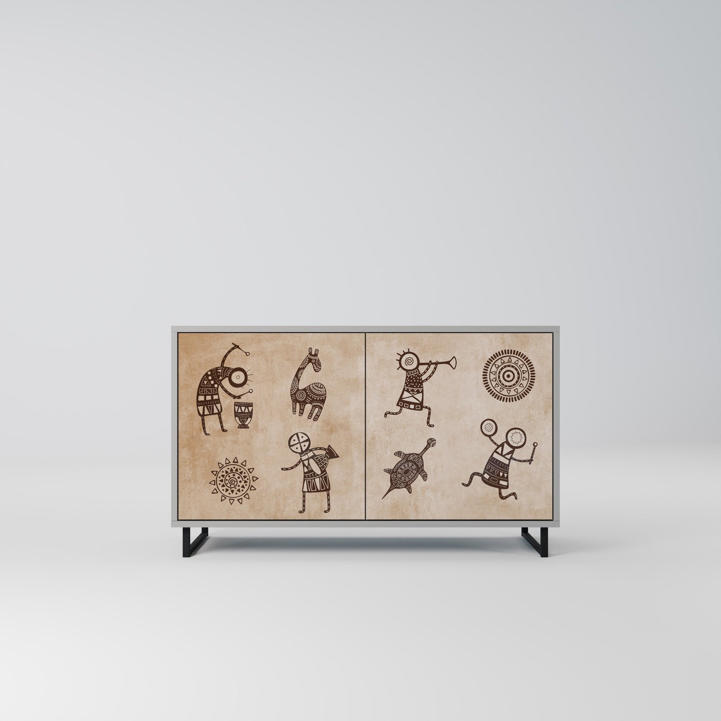 AFRICAN STYLE 2-Door Sideboard in Grey Finish