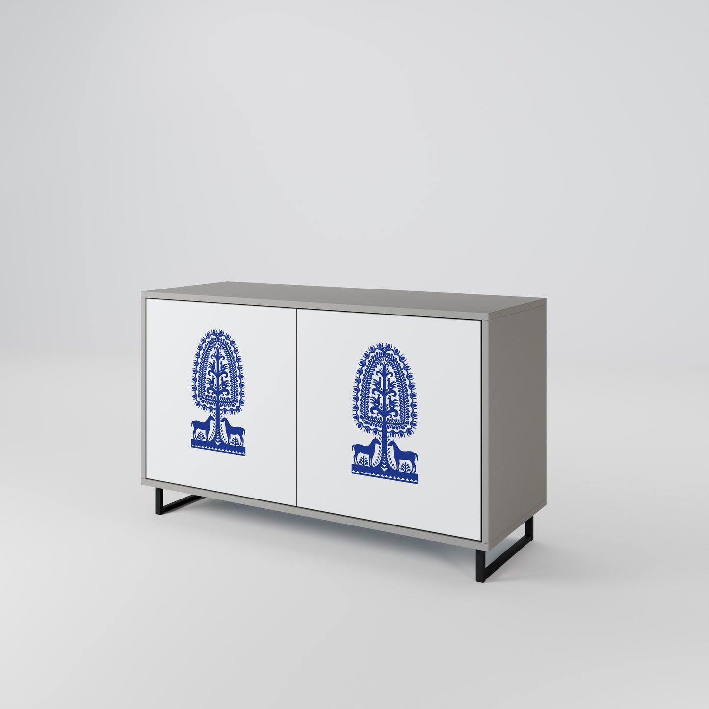 POLISH FOLK ART 2-Door Sideboard in Grey Finish