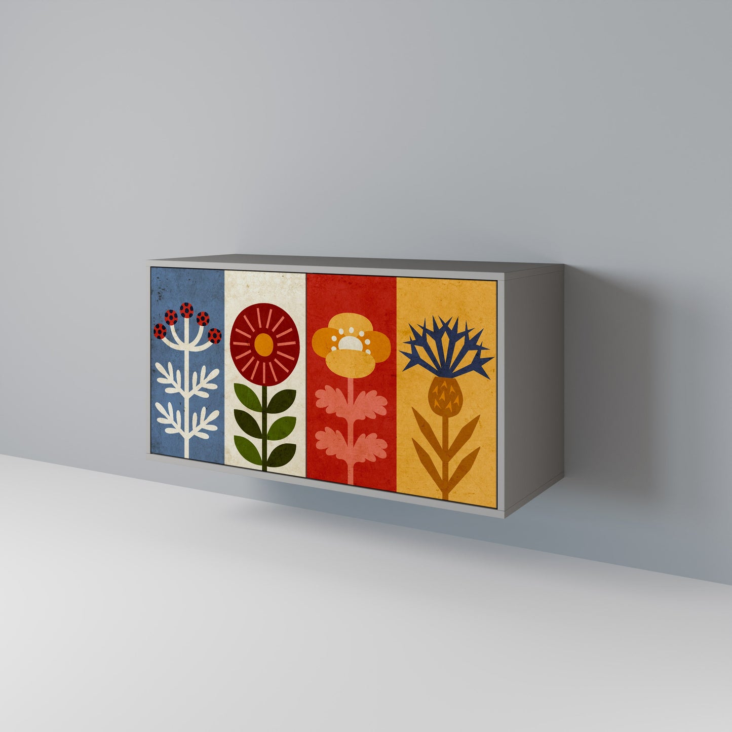 Credenza SCANDIC FLOWERET a 2 ante in finitura grigia