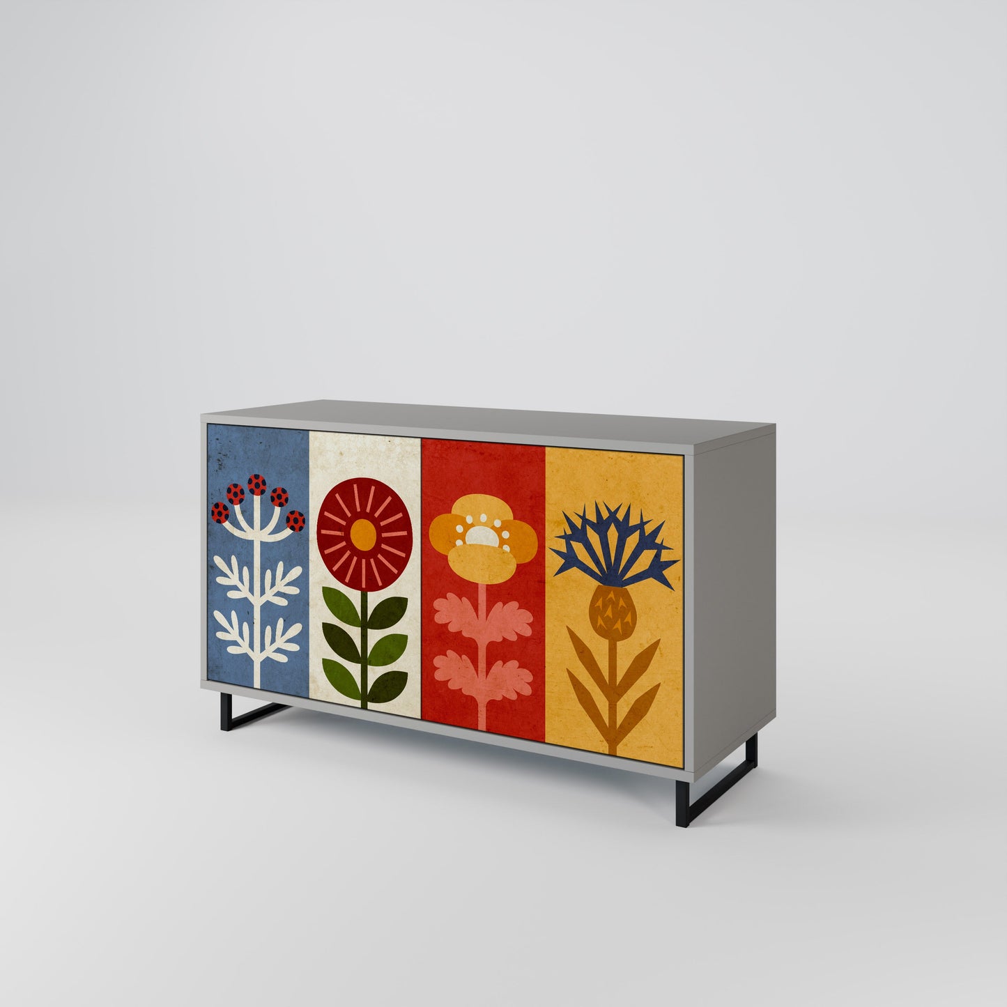 Credenza SCANDIC FLOWERET a 2 ante in finitura grigia