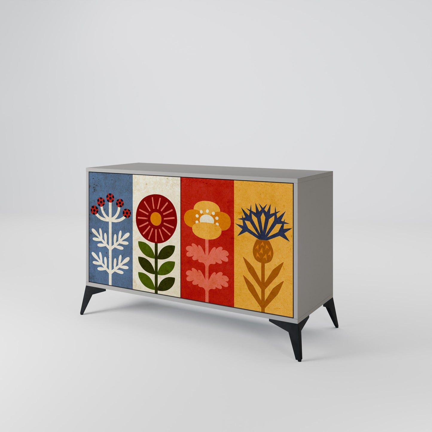 Credenza SCANDIC FLOWERET a 2 ante in finitura grigia
