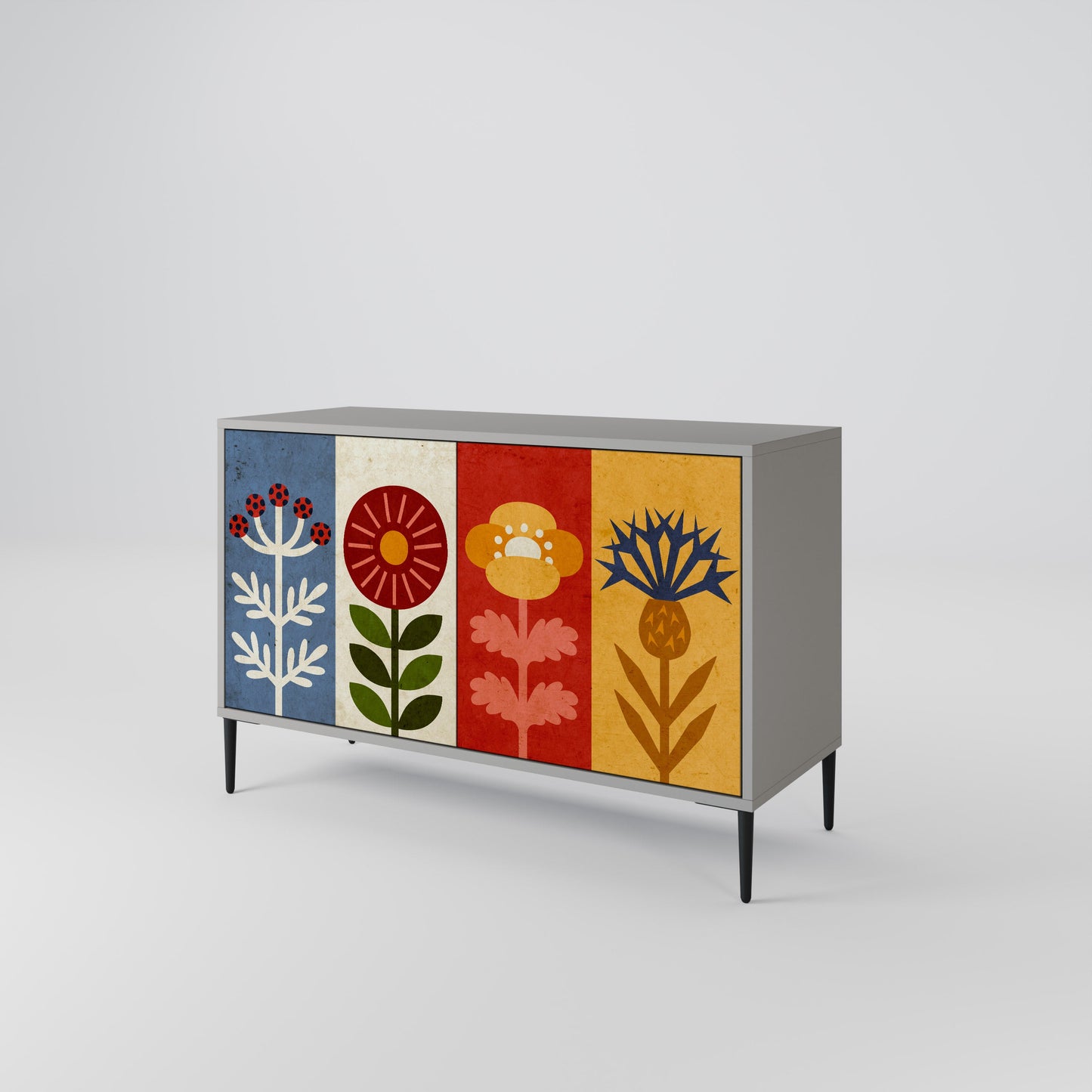 Credenza SCANDIC FLOWERET a 2 ante in finitura grigia