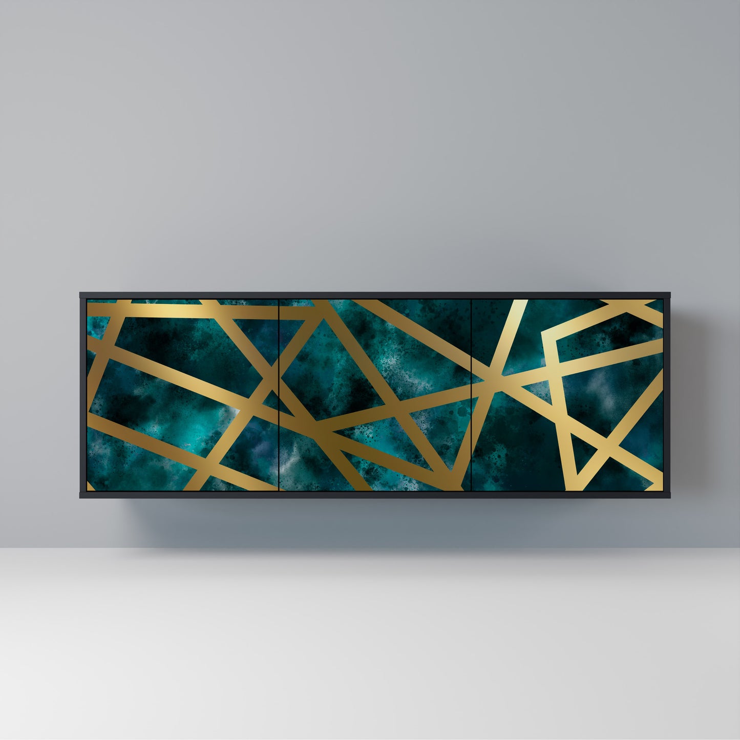 Credenza a 3 ante THE LABYRINTH OF GOLD con finitura nera