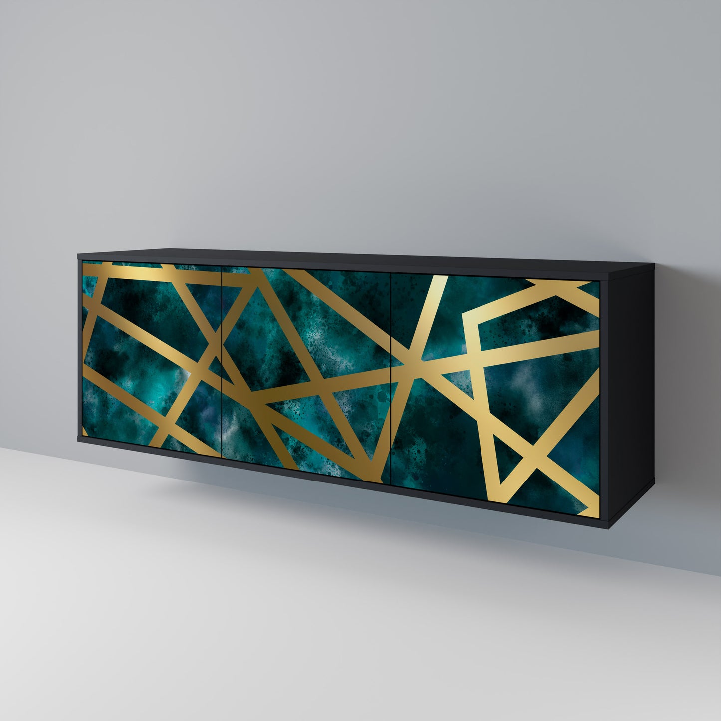 Credenza a 3 ante THE LABYRINTH OF GOLD con finitura nera
