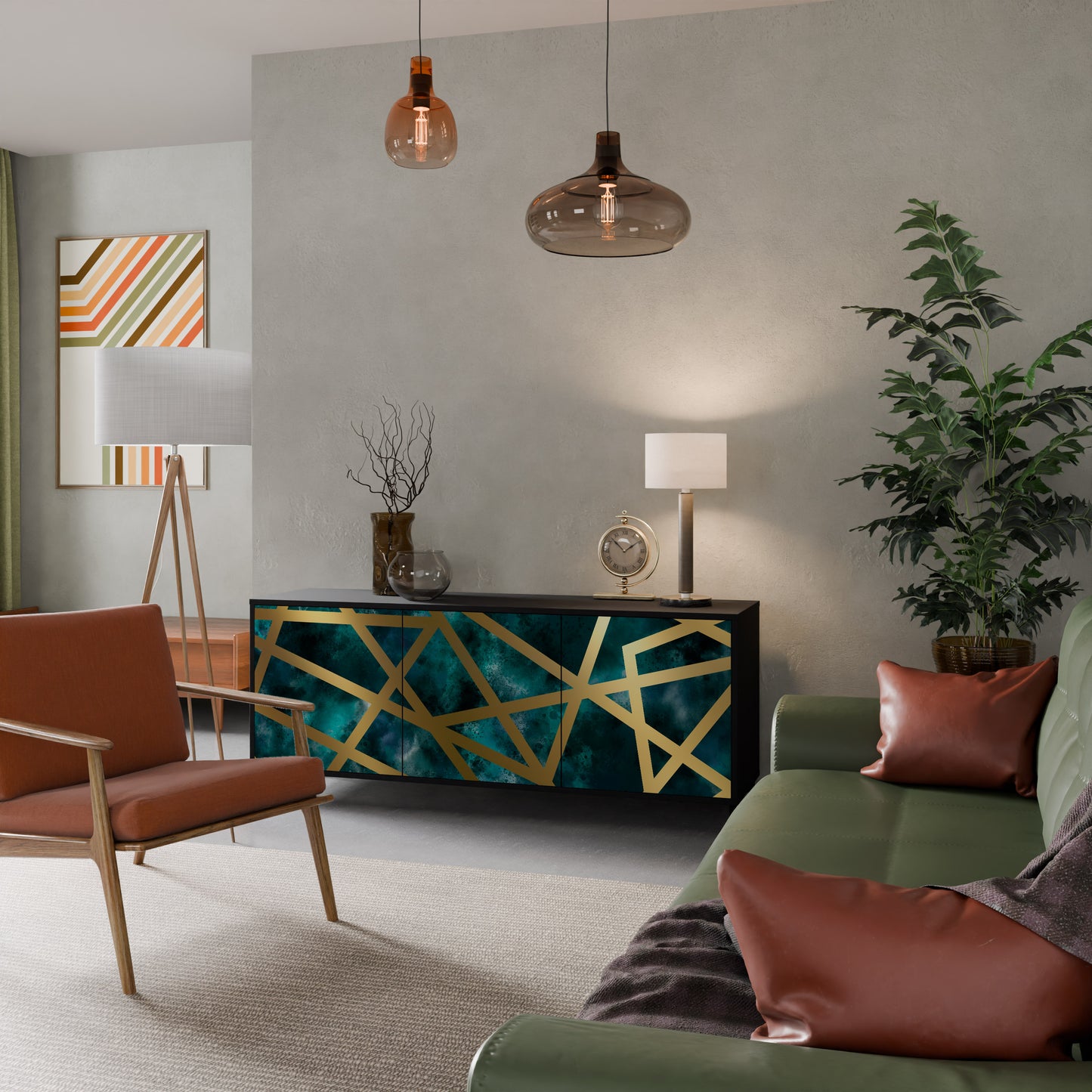 Credenza a 3 ante THE LABYRINTH OF GOLD con finitura nera