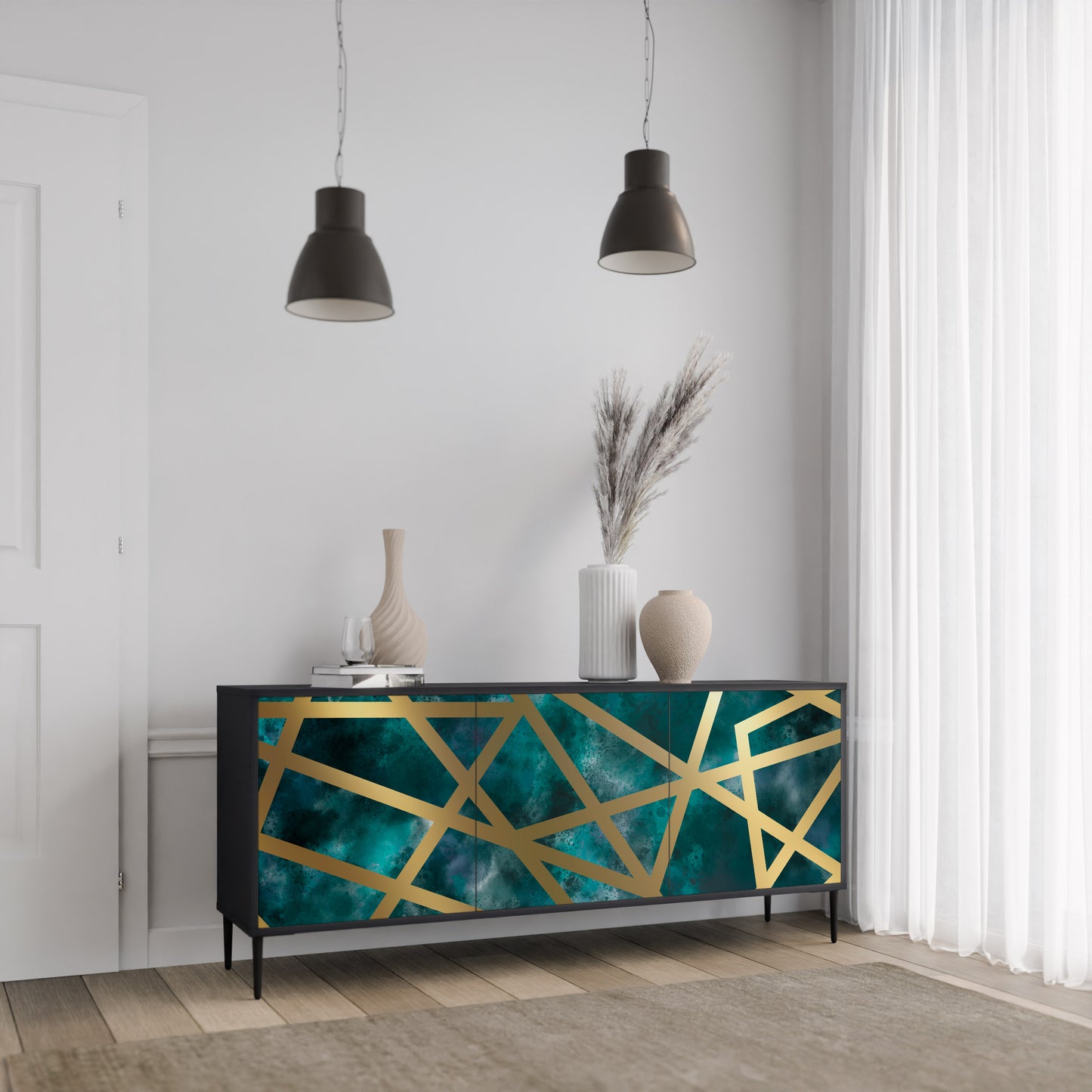 Credenza a 3 ante THE LABYRINTH OF GOLD con finitura nera