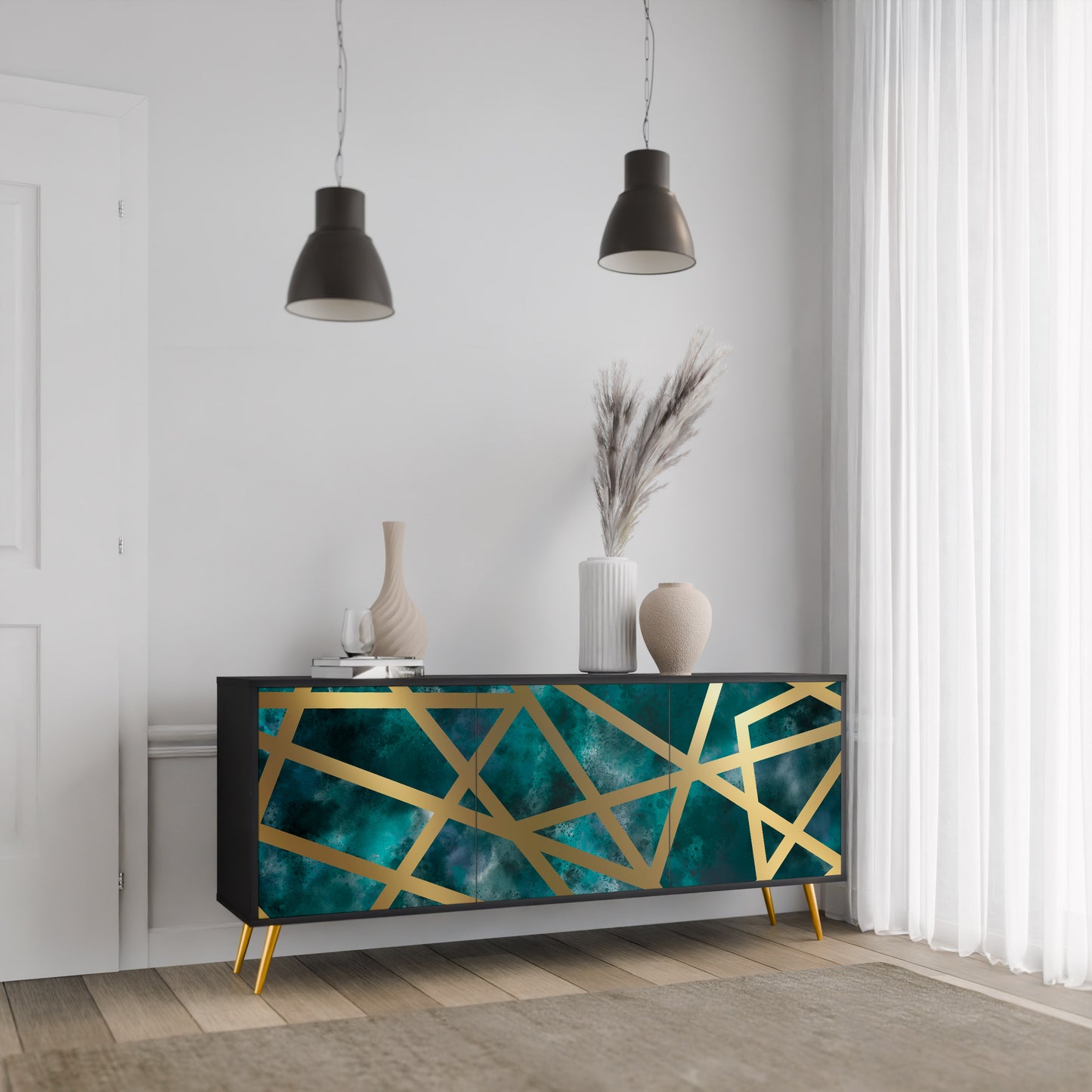 Credenza a 3 ante THE LABYRINTH OF GOLD con finitura nera