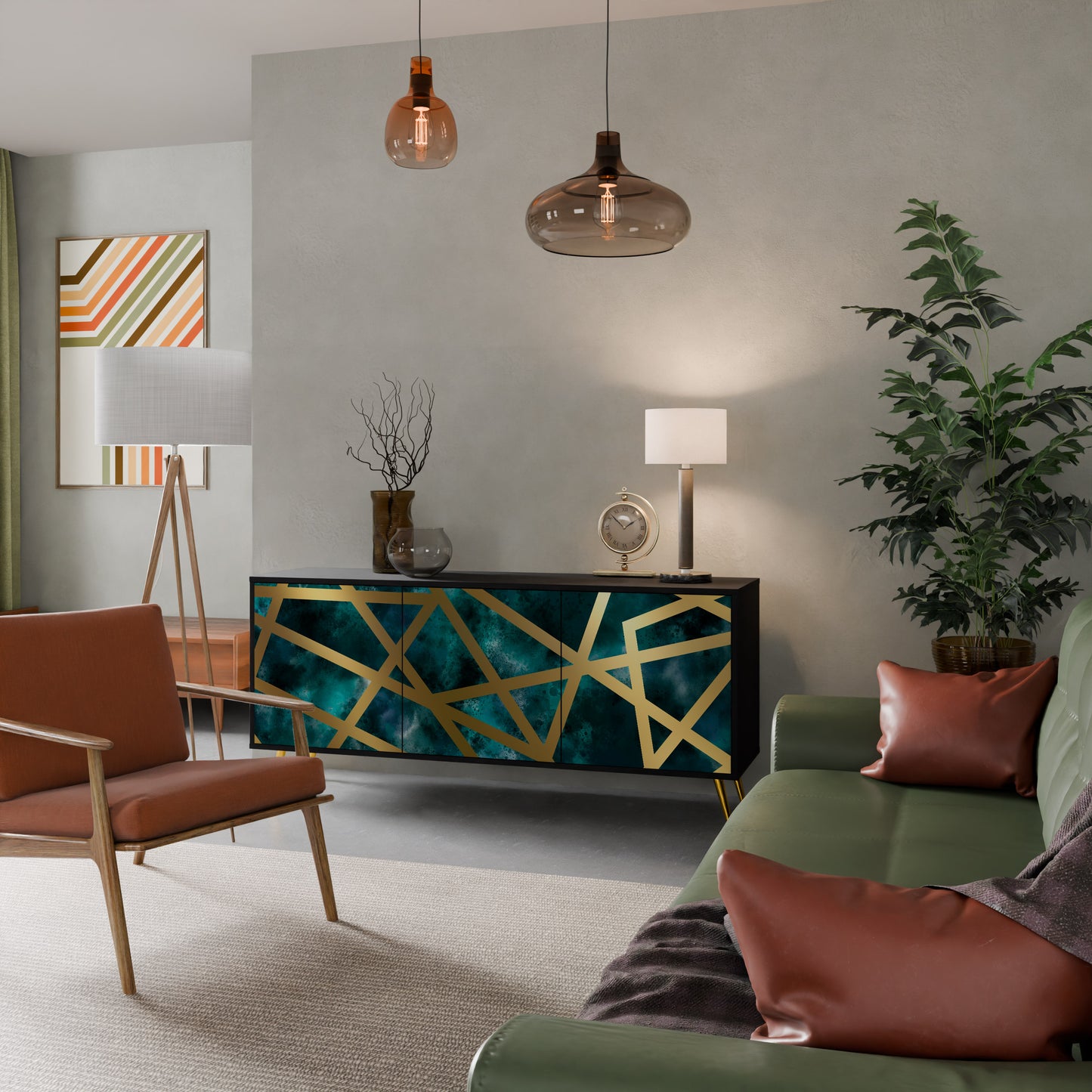 Credenza a 3 ante THE LABYRINTH OF GOLD con finitura nera