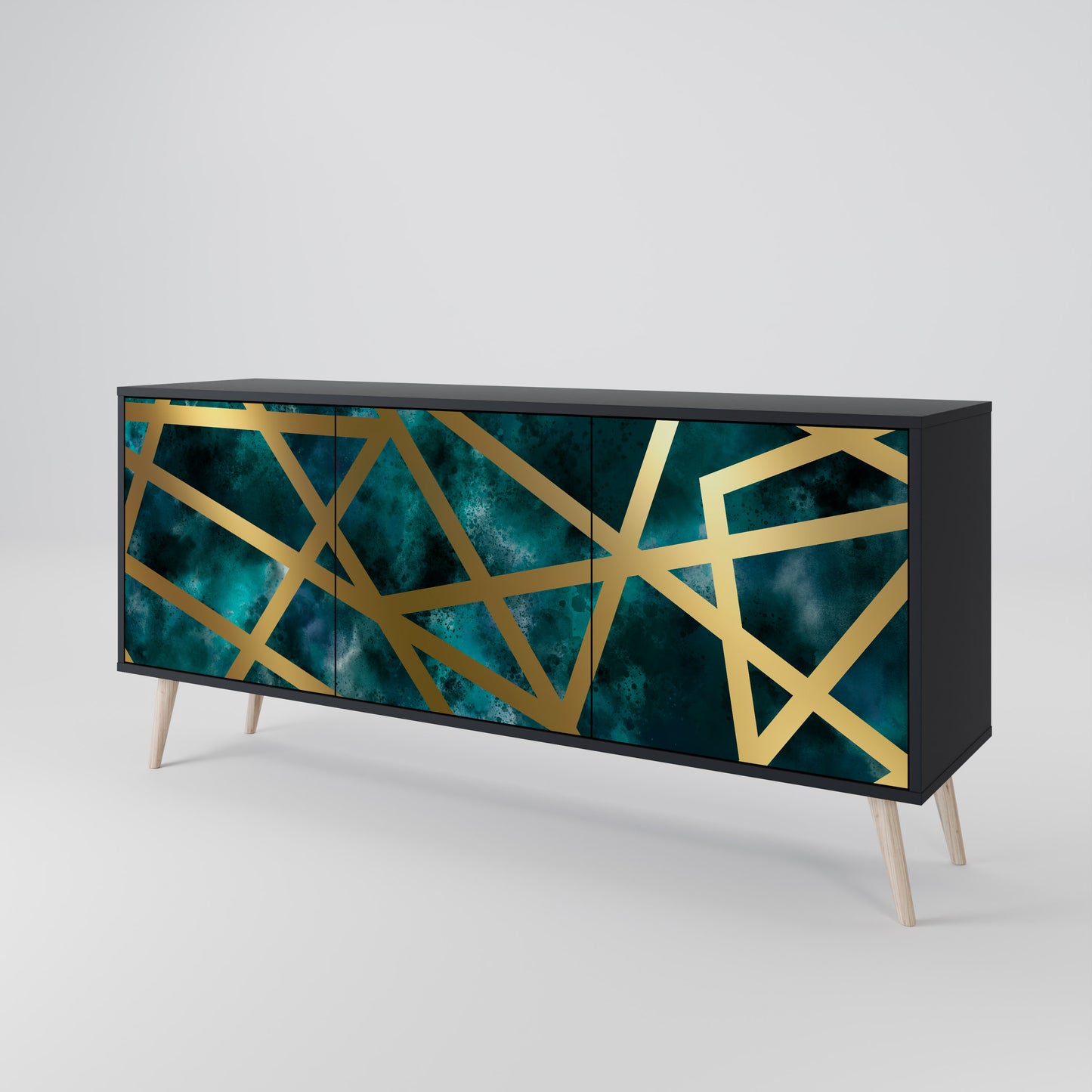 Credenza a 3 ante THE LABYRINTH OF GOLD con finitura nera
