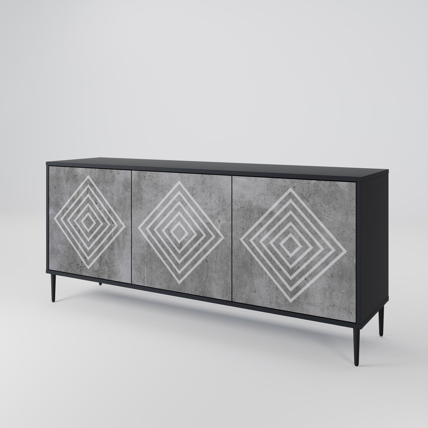 Credenza a 3 ante POLYGONAL ARTISTRY in finitura nera