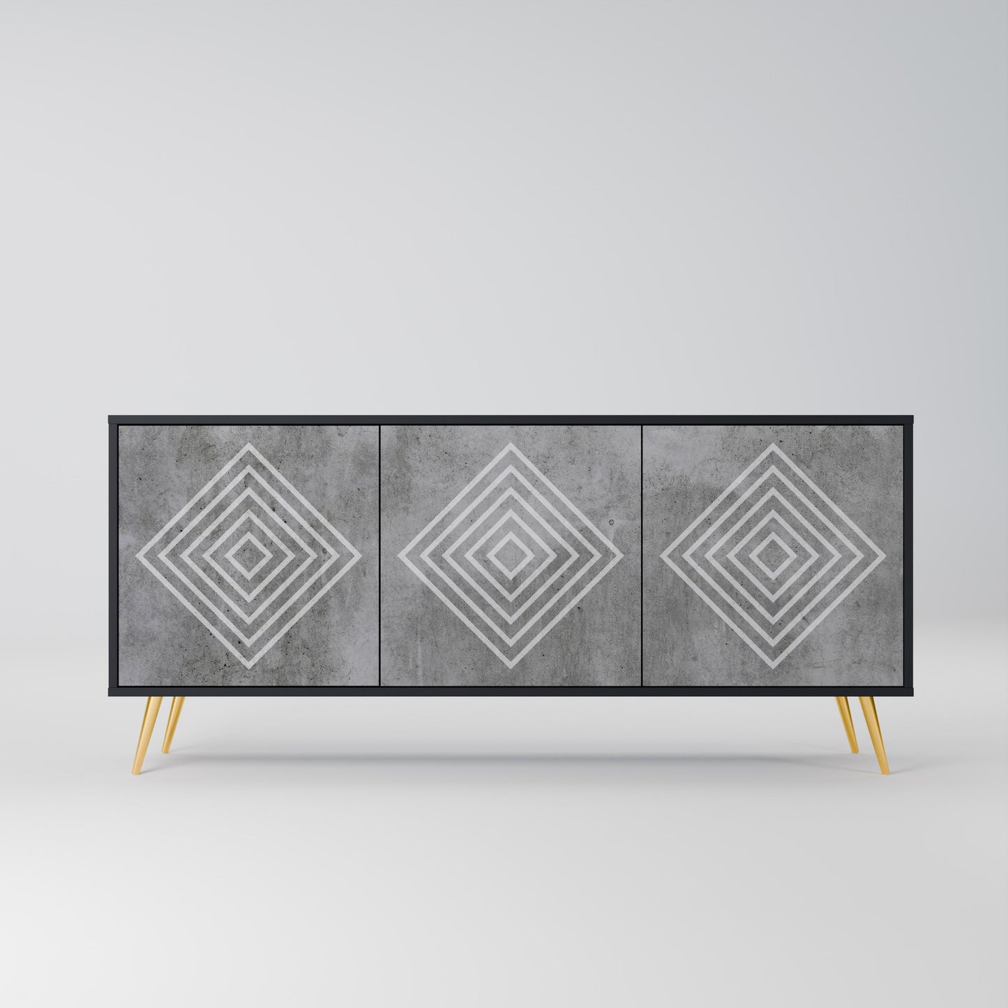 Credenza a 3 ante POLYGONAL ARTISTRY in finitura nera
