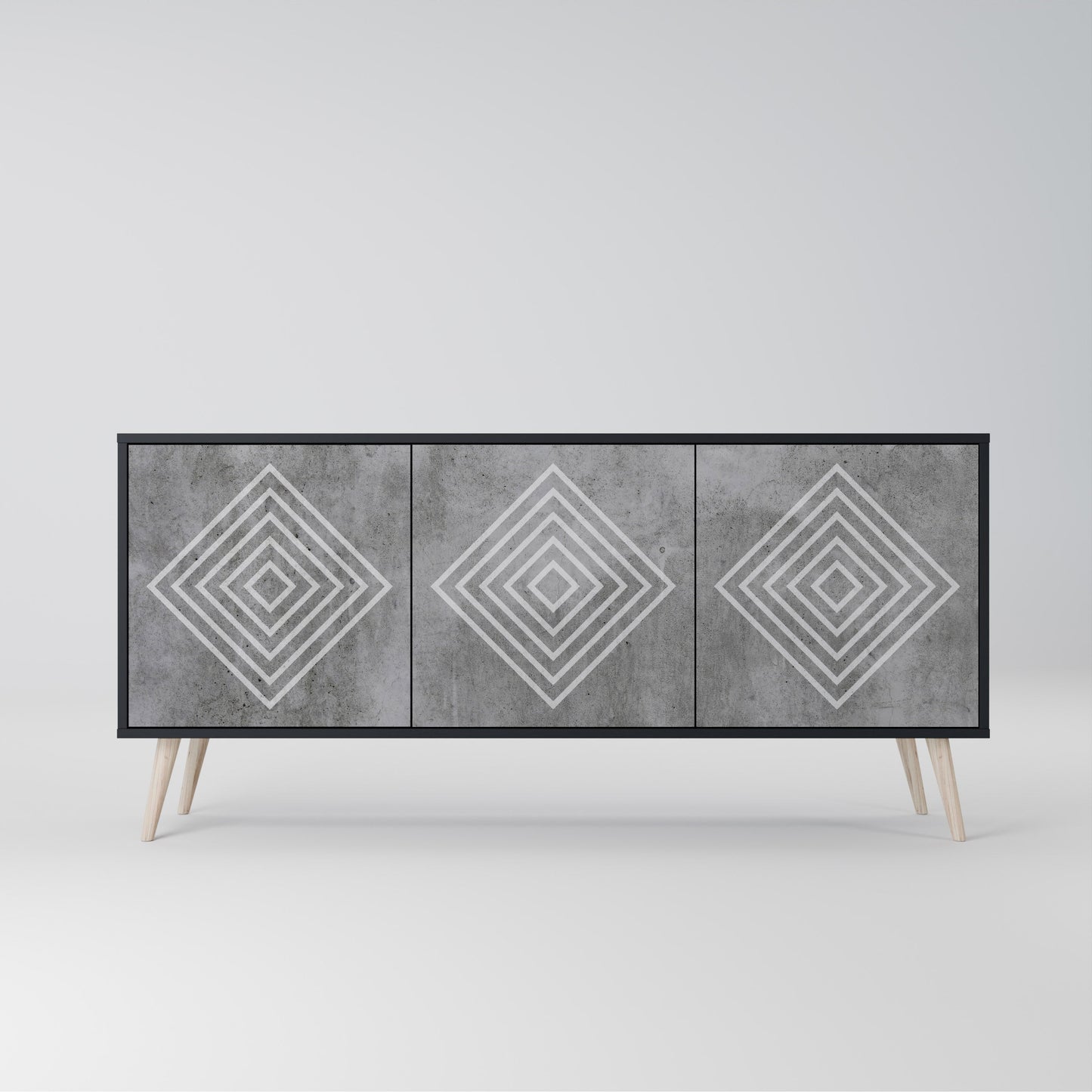 Credenza a 3 ante POLYGONAL ARTISTRY in finitura nera