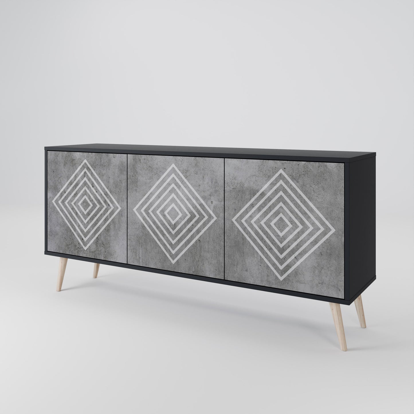 Credenza a 3 ante POLYGONAL ARTISTRY in finitura nera