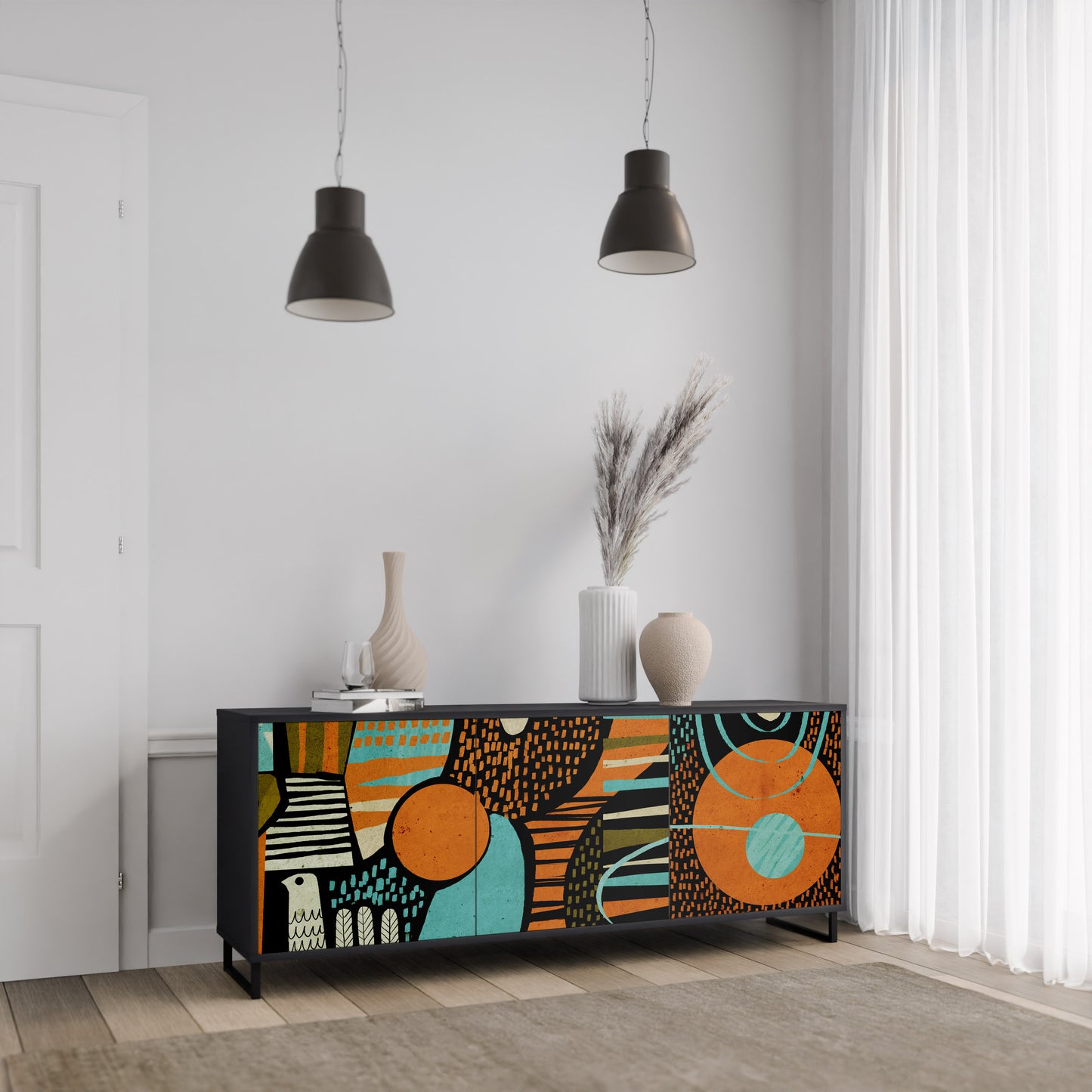 Credenza GEODE GLIMMER a 3 ante con finitura nera