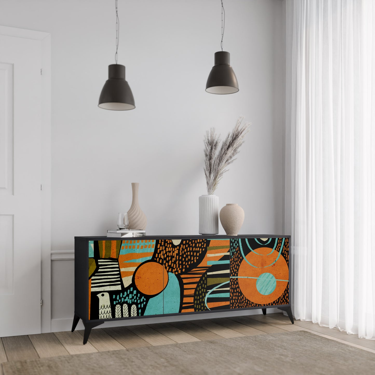 Credenza GEODE GLIMMER a 3 ante con finitura nera