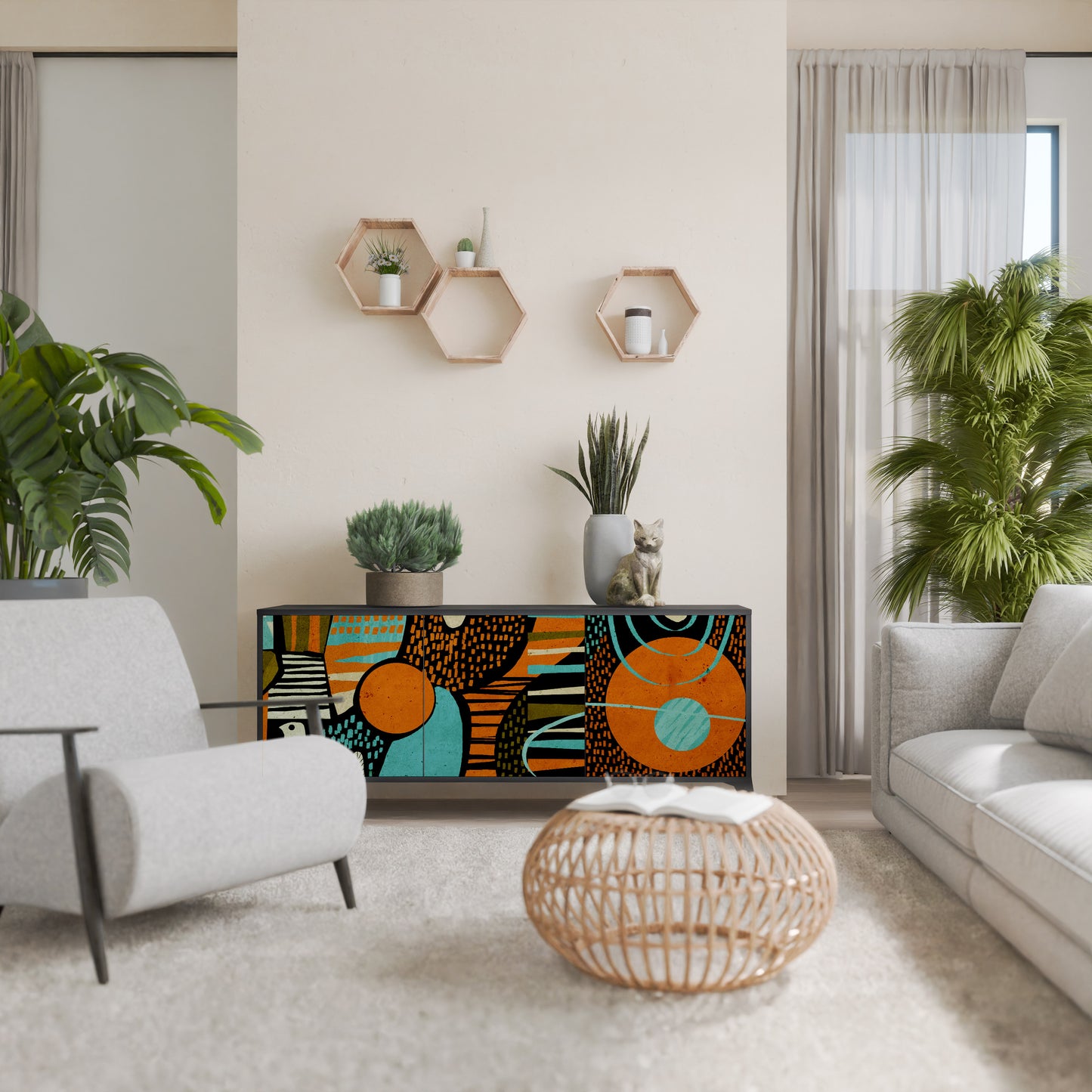 Credenza GEODE GLIMMER a 3 ante con finitura nera
