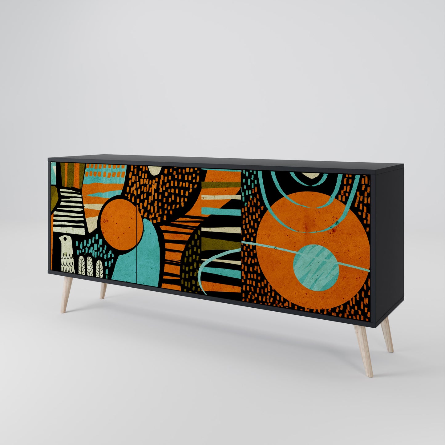 Credenza GEODE GLIMMER a 3 ante con finitura nera