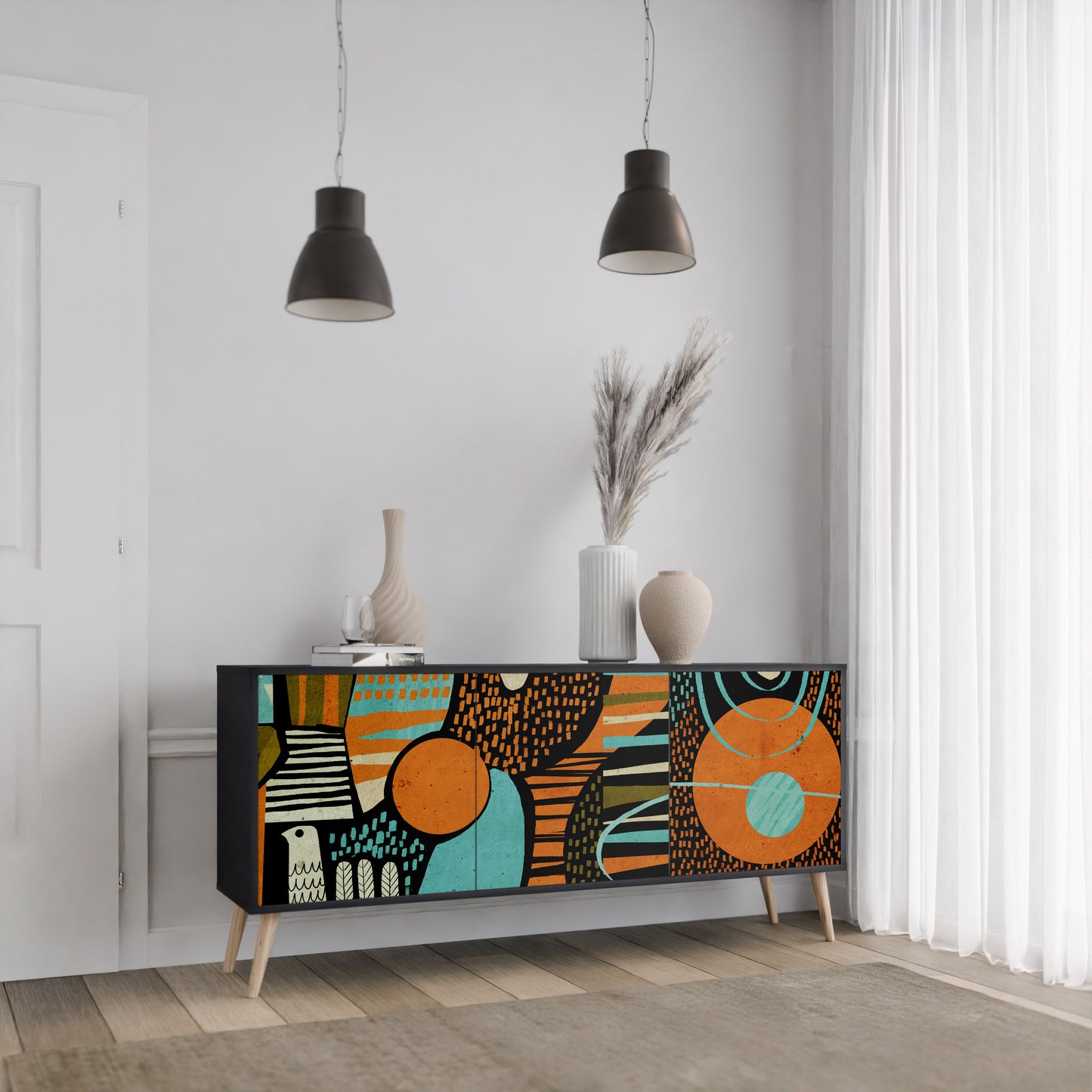 Credenza GEODE GLIMMER a 3 ante con finitura nera