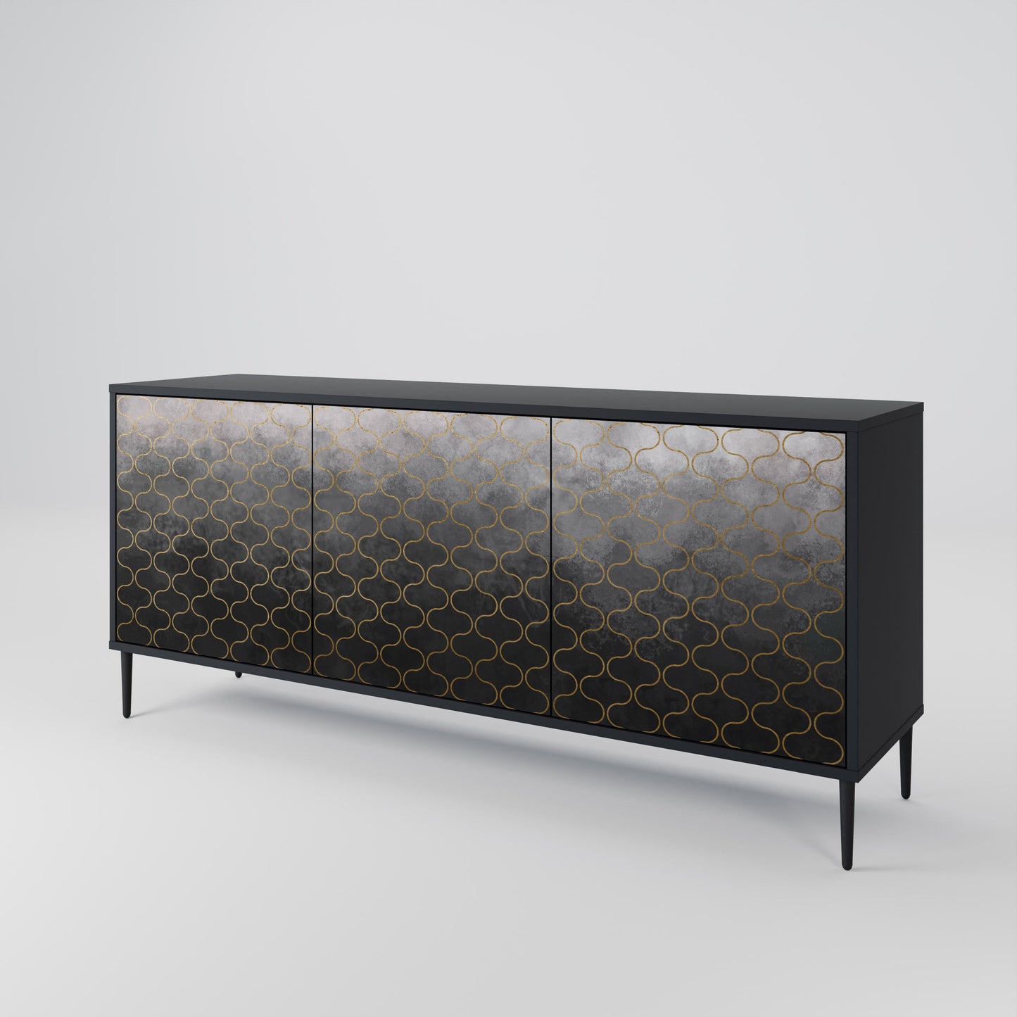 TESSELATED GRAYISH 3-Door Sideboard in Black Finish