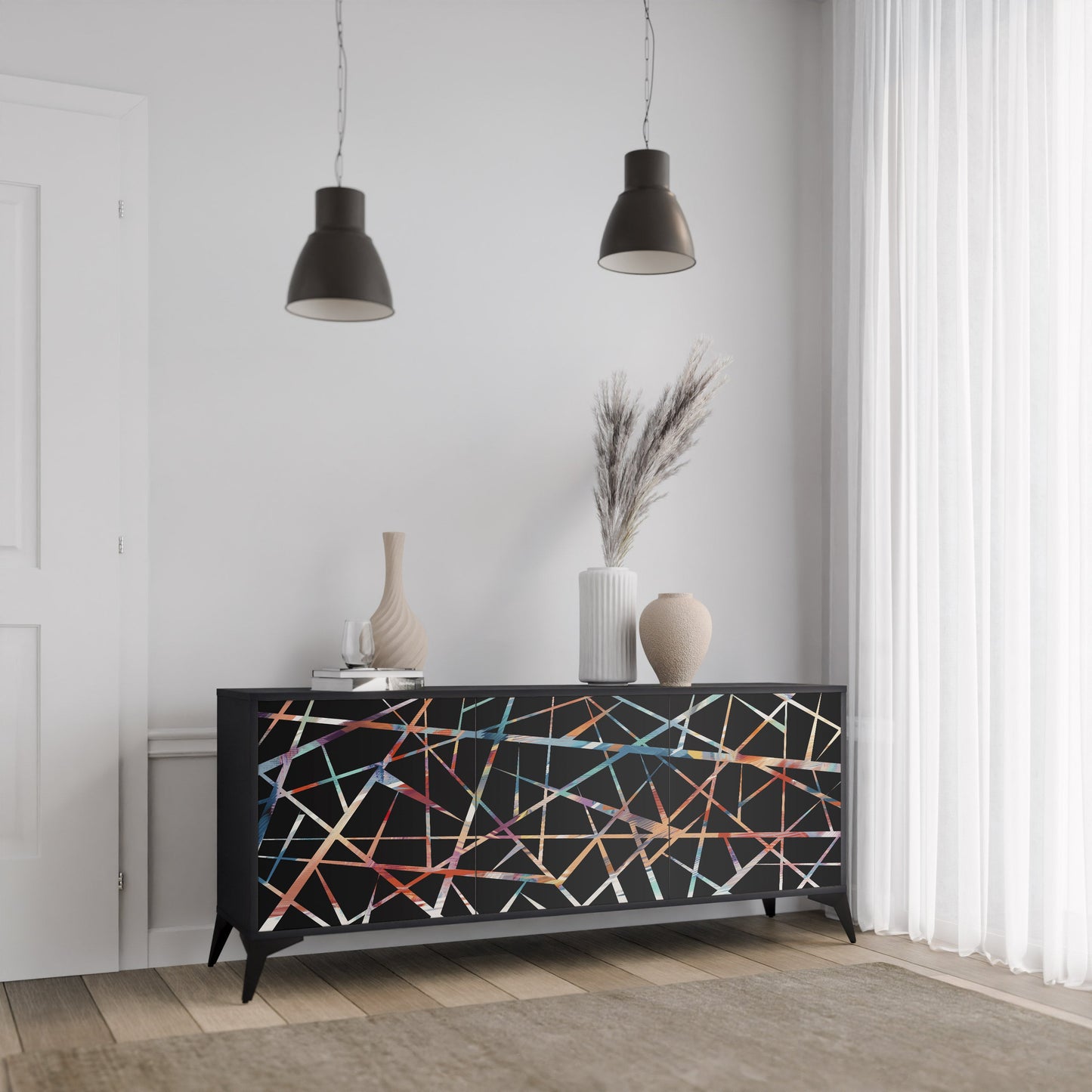 Credenza POLYGON VERVE a 3 ante in finitura nera