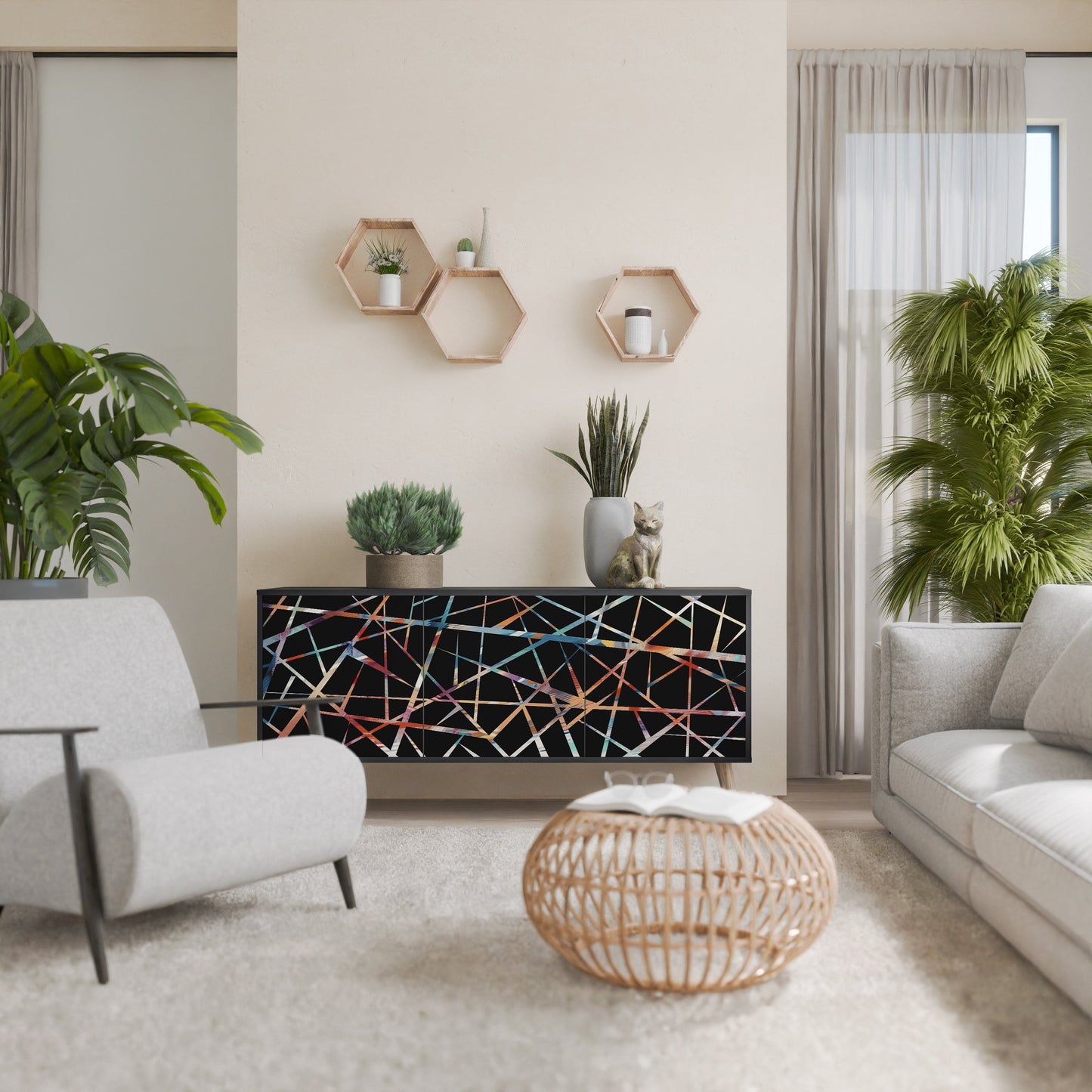 Credenza POLYGON VERVE a 3 ante in finitura nera
