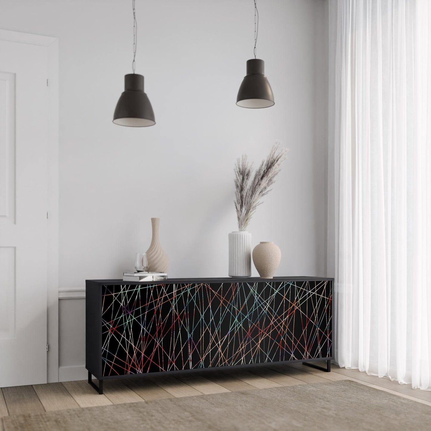 Credenza a 3 ante LUMINOUS SNARE in finitura nera