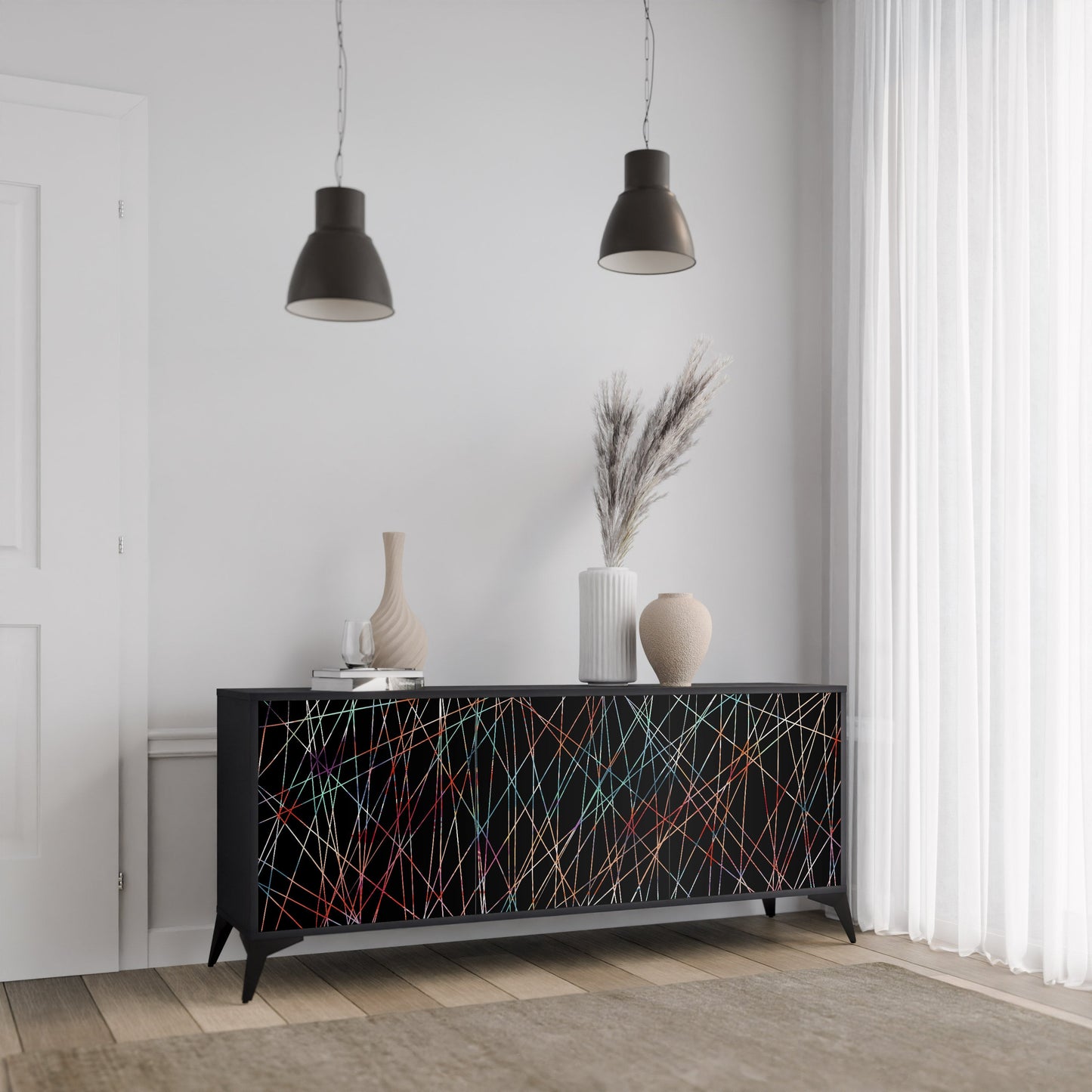Credenza a 3 ante LUMINOUS SNARE in finitura nera