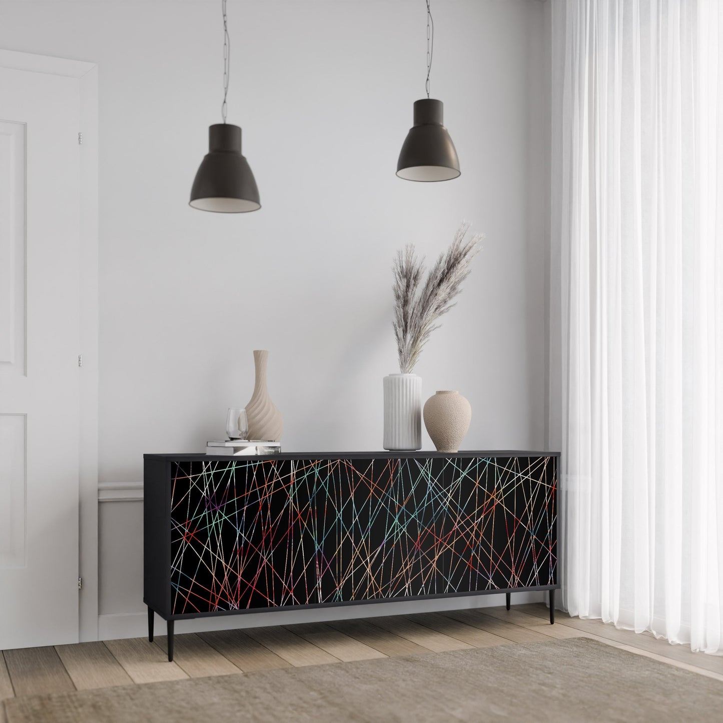 Credenza a 3 ante LUMINOUS SNARE in finitura nera
